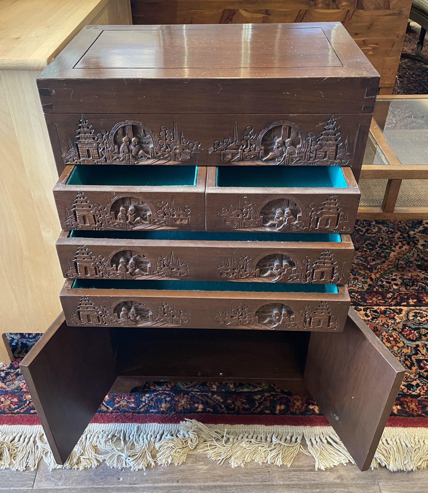 Carved Asian Silverware Chest, floor standing (0NJ00A)