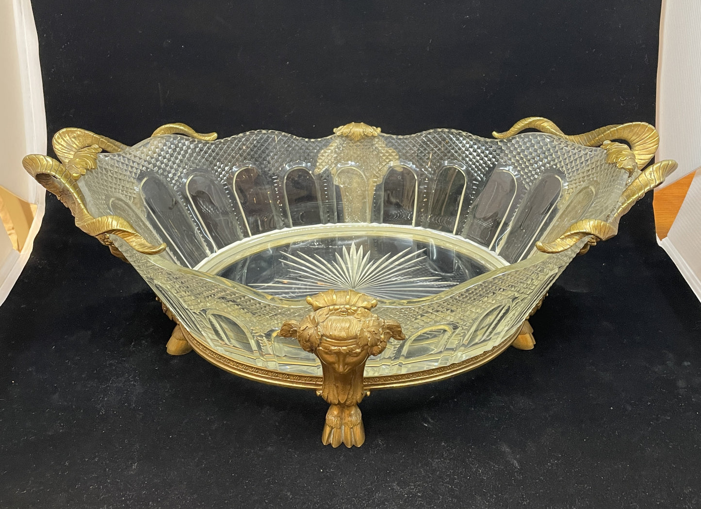 French Empire Dore Bronze and Crystal Center Bowl Bacchus and Maiden (0BW001)