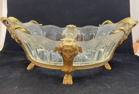 French Empire Dore Bronze and Crystal Center Bowl Bacchus and Maiden (0BW001)