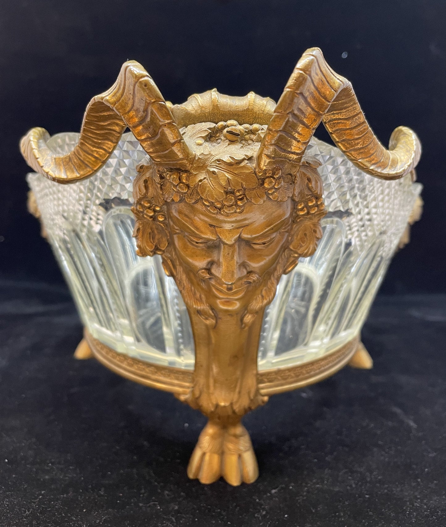 French Empire Dore Bronze and Crystal Center Bowl Bacchus and Maiden (0BW001)