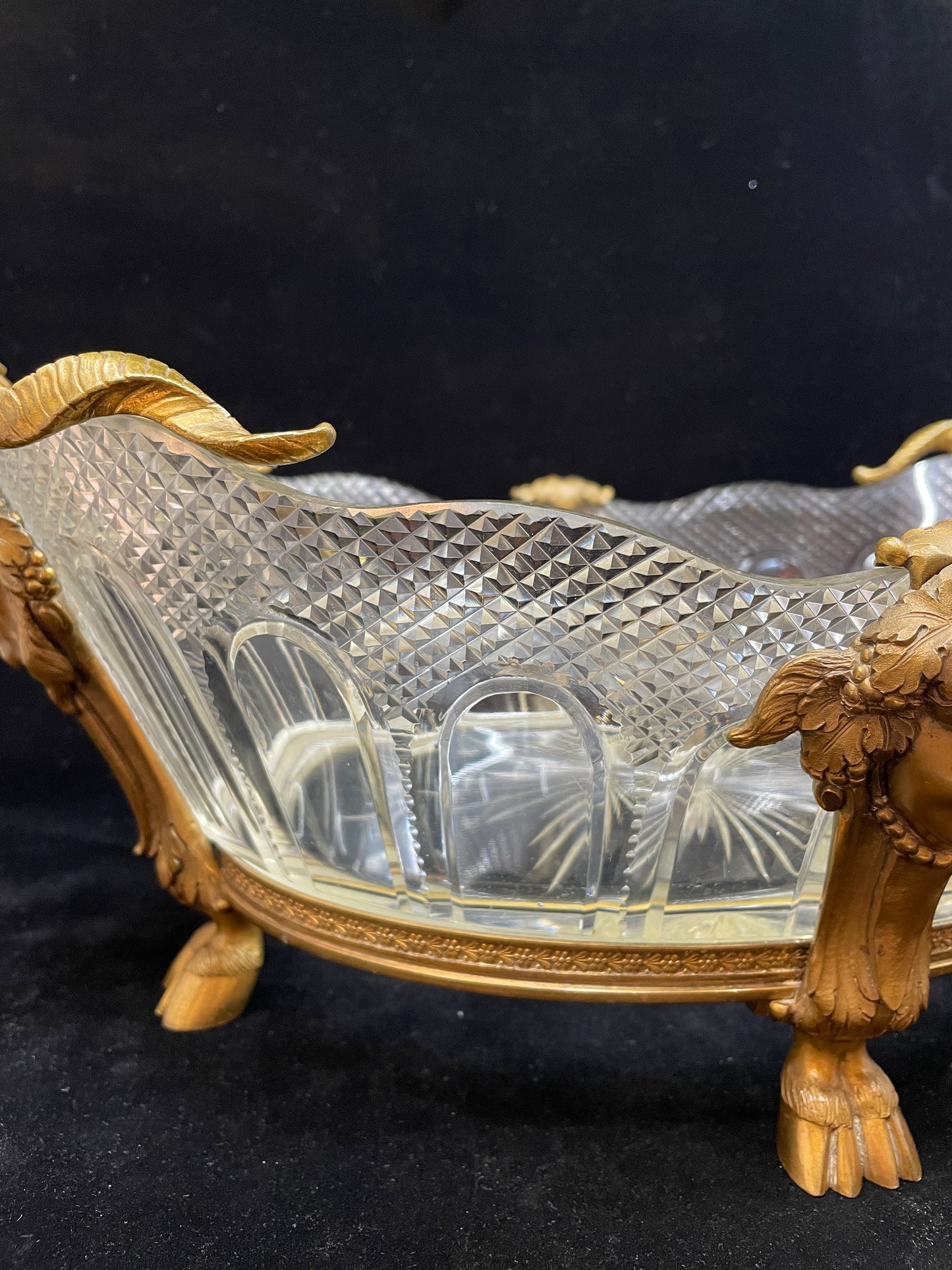 French Empire Dore Bronze and Crystal Center Bowl Bacchus and Maiden (0BW001)