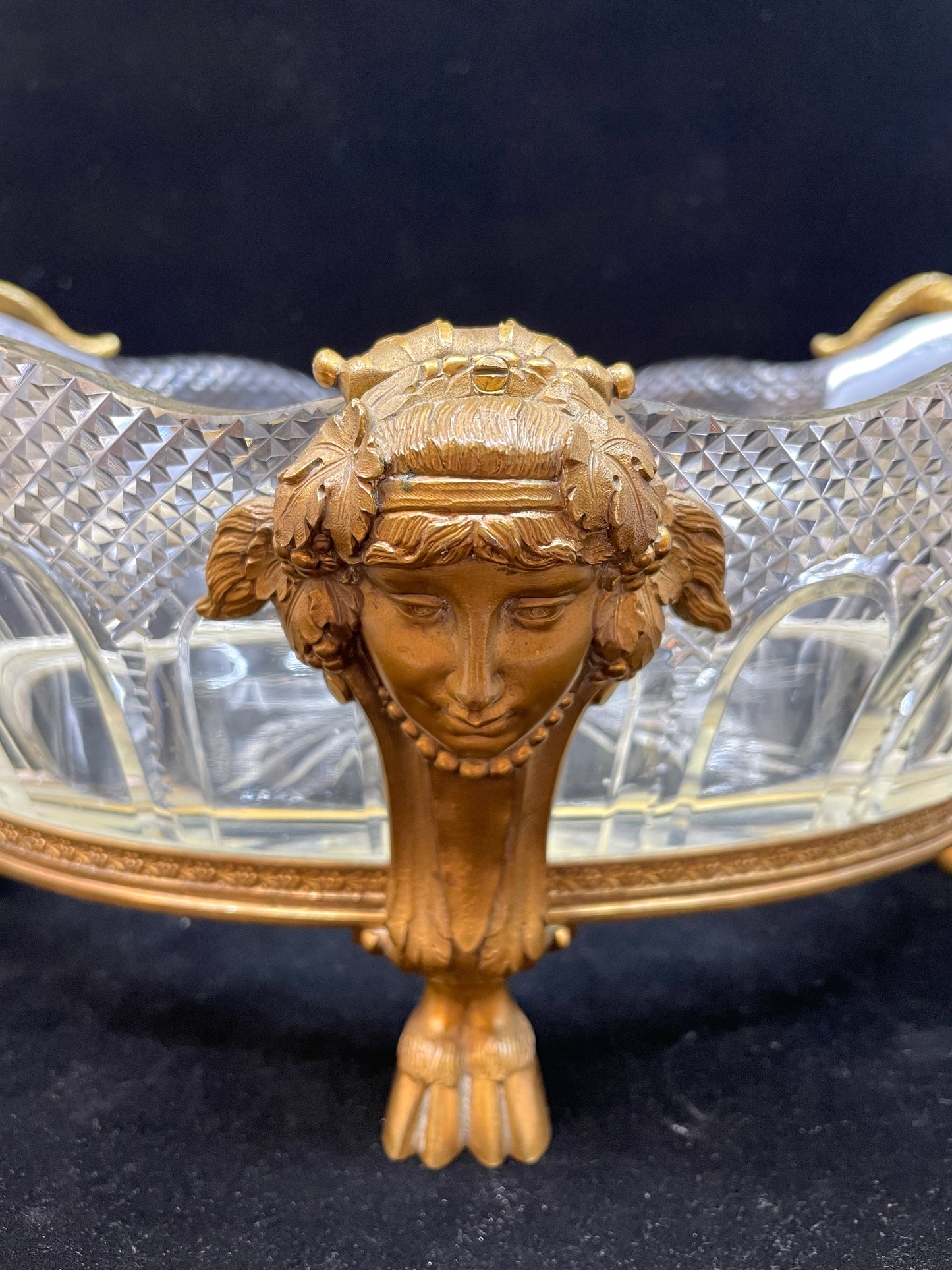 French Empire Dore Bronze and Crystal Center Bowl Bacchus and Maiden (0BW001)