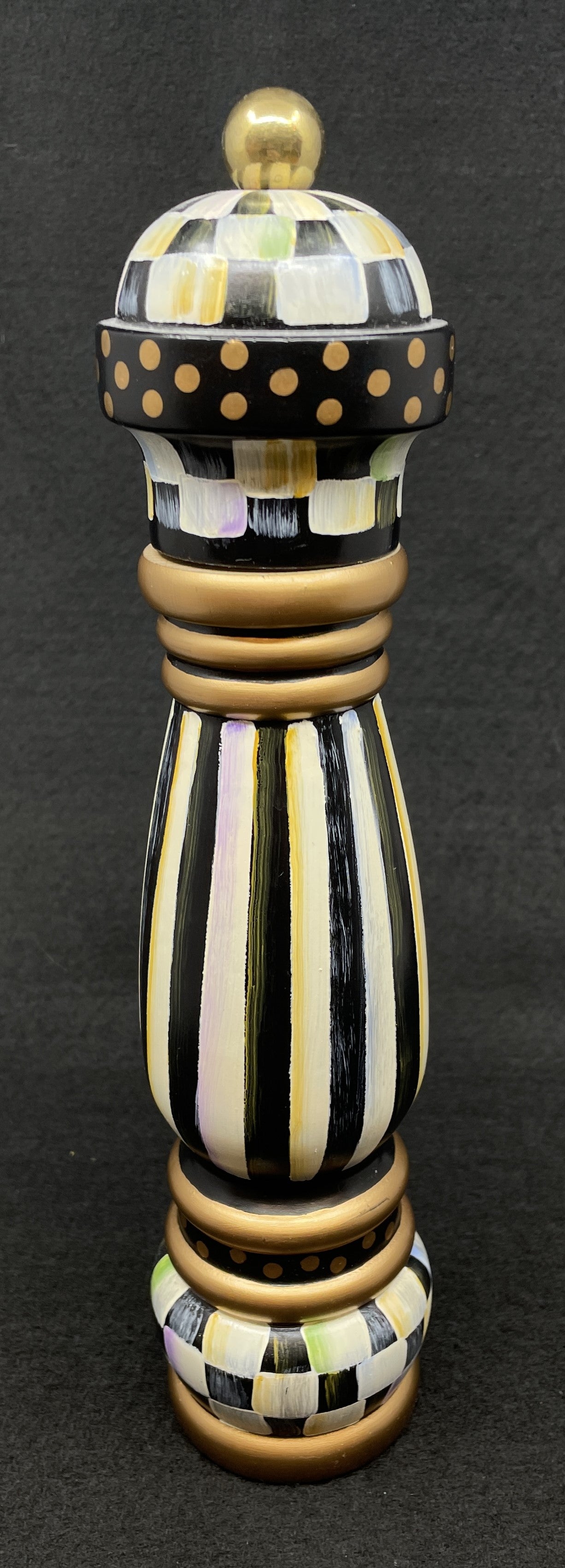 Mackenzie-Childs Hand Painted Pepper Mill, signed Rebecca Proctor (0NL007)