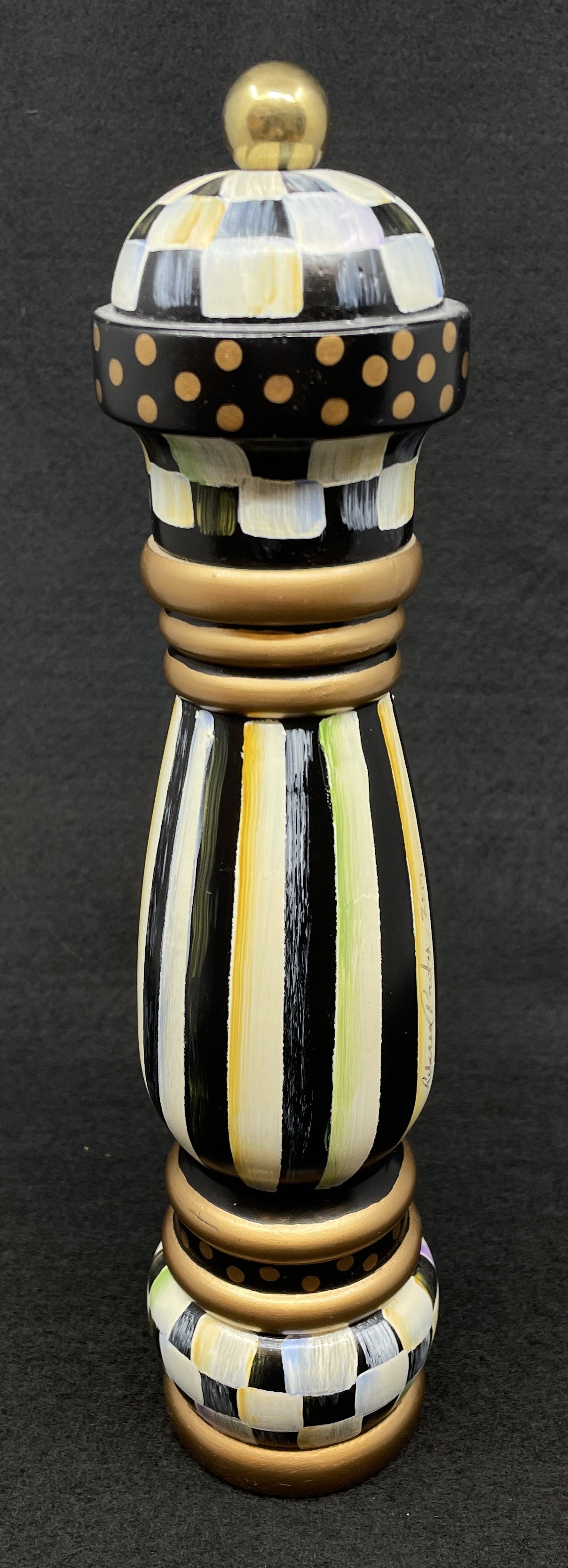 Mackenzie-Childs Hand Painted Pepper Mill, signed Rebecca Proctor (0NL007)