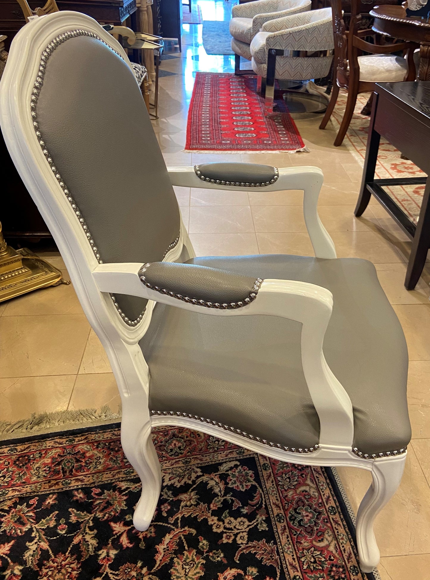 French Fauteuil Gray Leather Chair