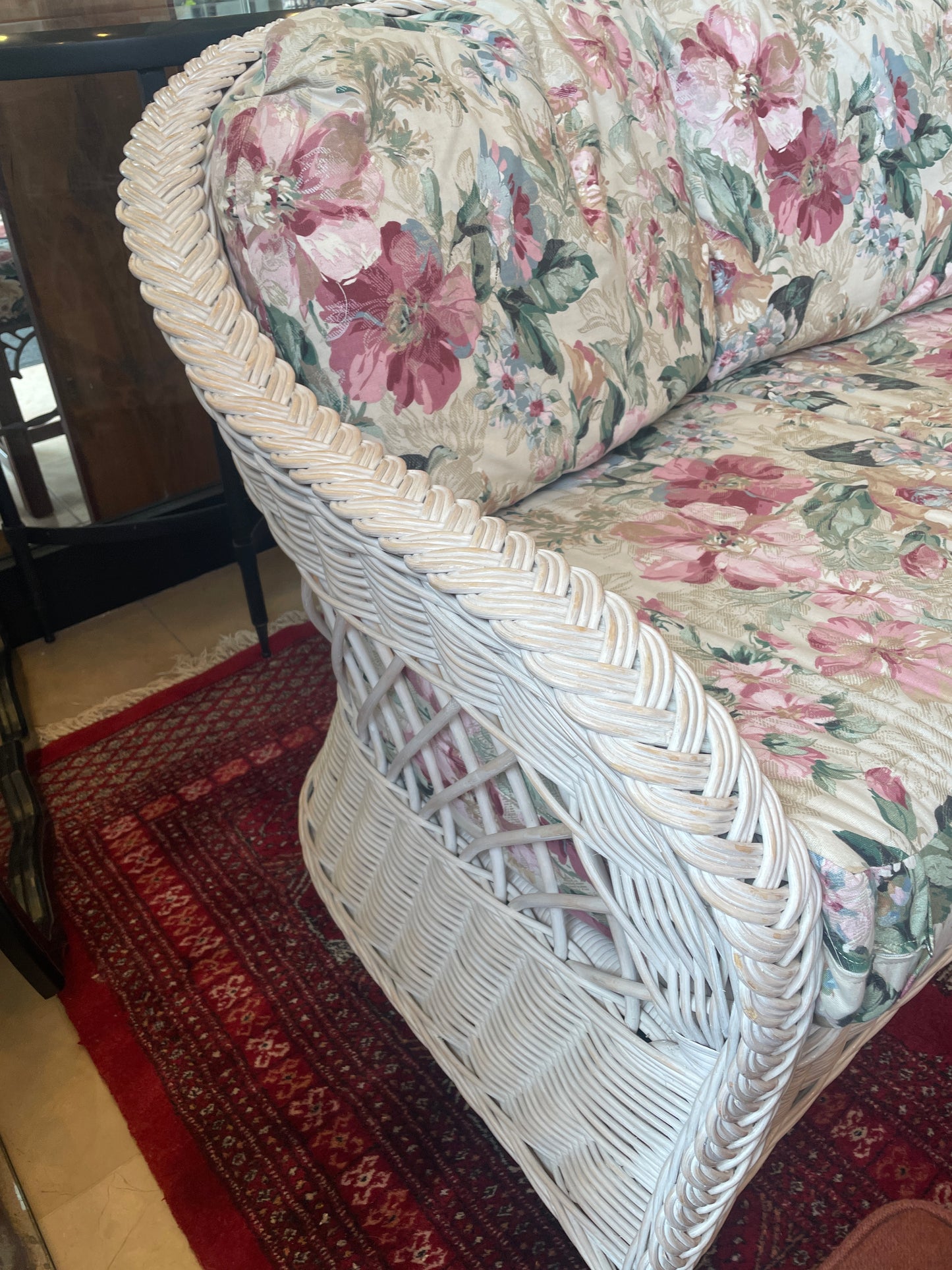 South Sea Rattan Loveseat with Floral Cushions (0FH001)