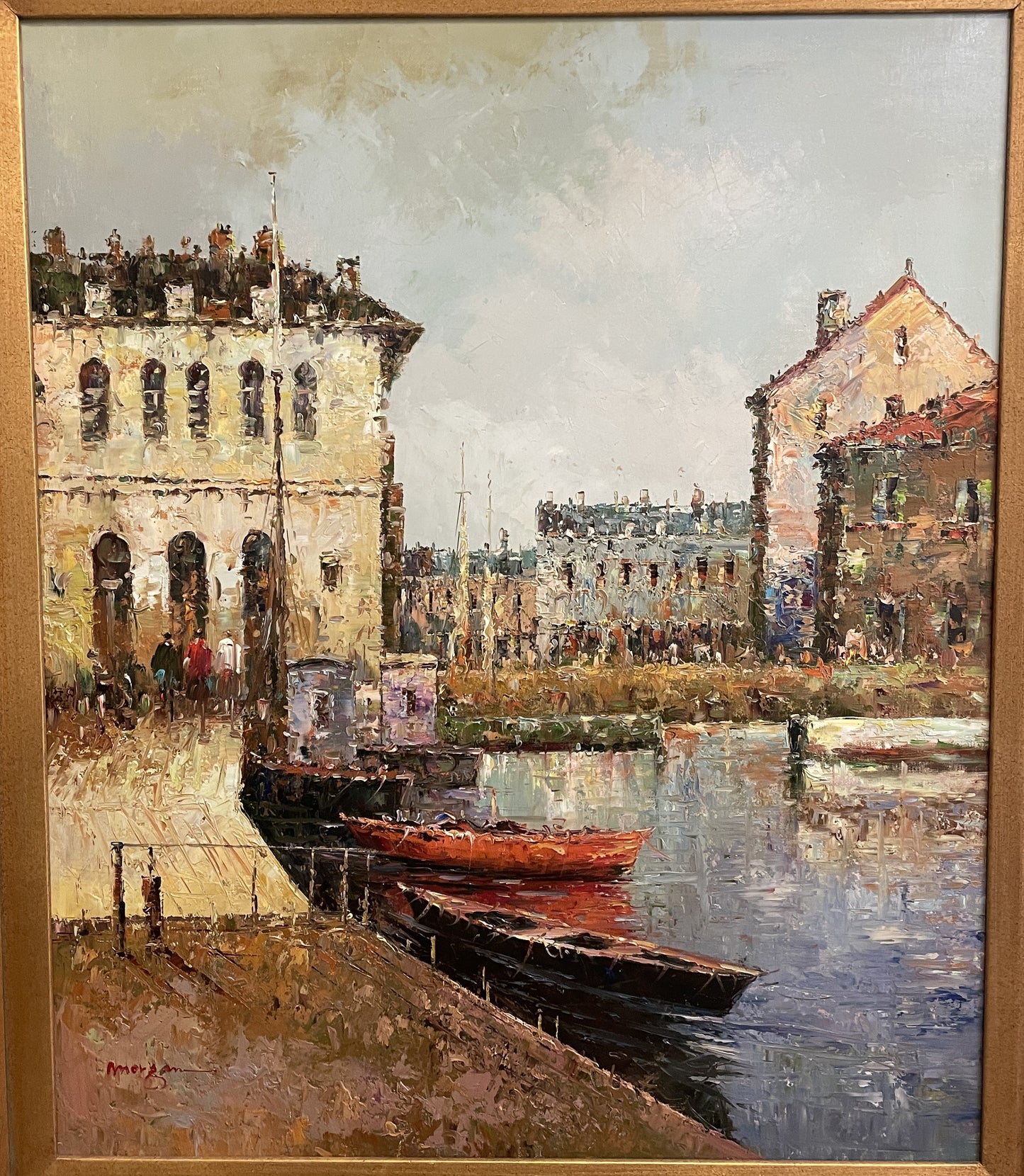 Oil on Canvas, Canal Scene signed Morgan (0JZ001)