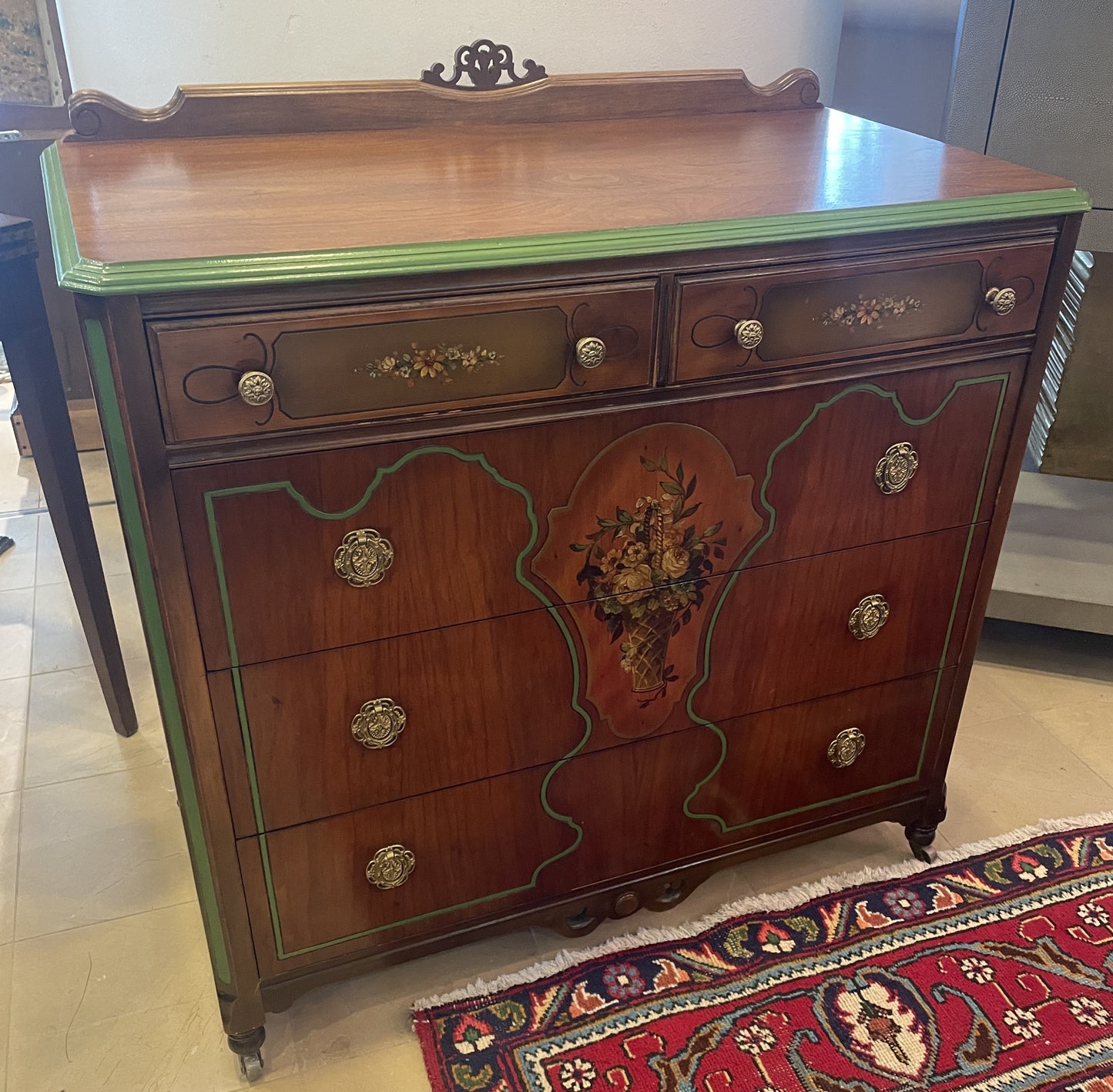 Vintage Floral Hand Painted Chest, 1940s (0FH005)