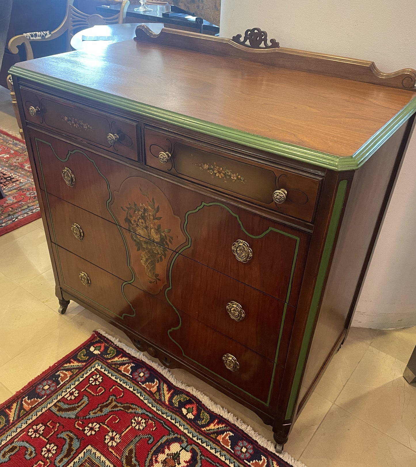 Vintage Floral Hand Painted Chest, 1940s (0FH005)