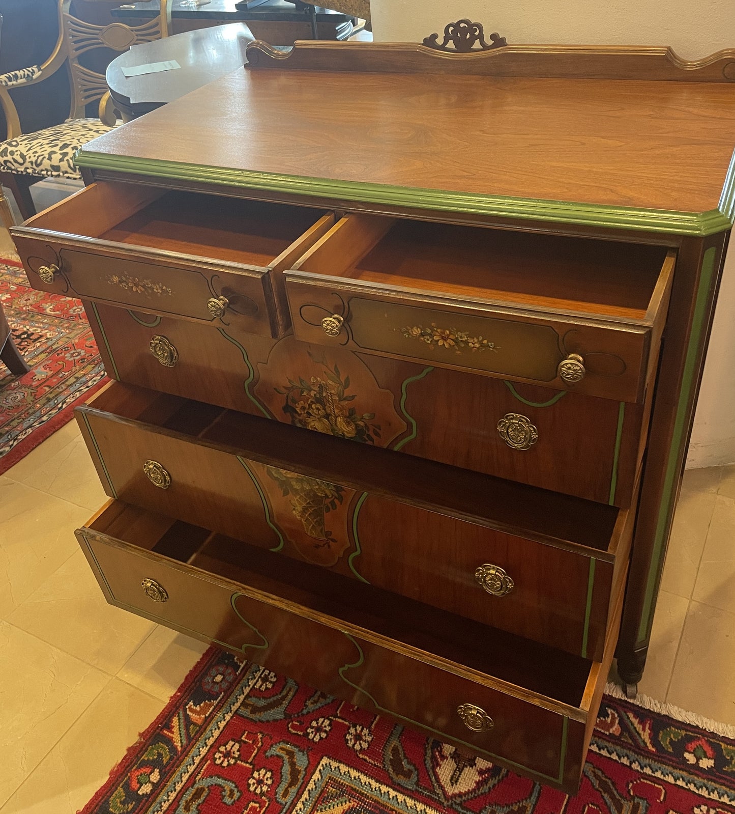 Vintage Floral Hand Painted Chest, 1940s (0FH005)