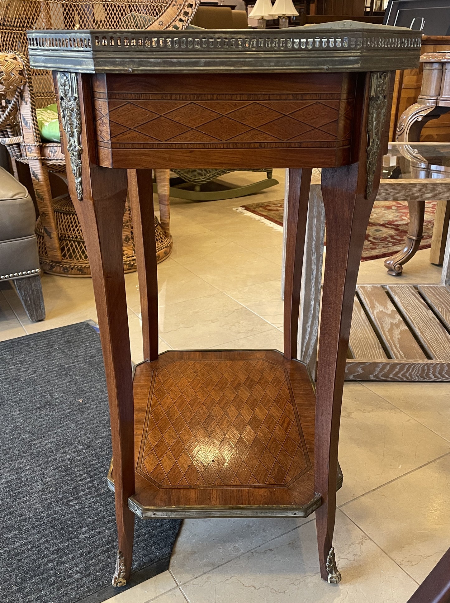 Marquetry End Table with Brass Gallery (0JZ004)