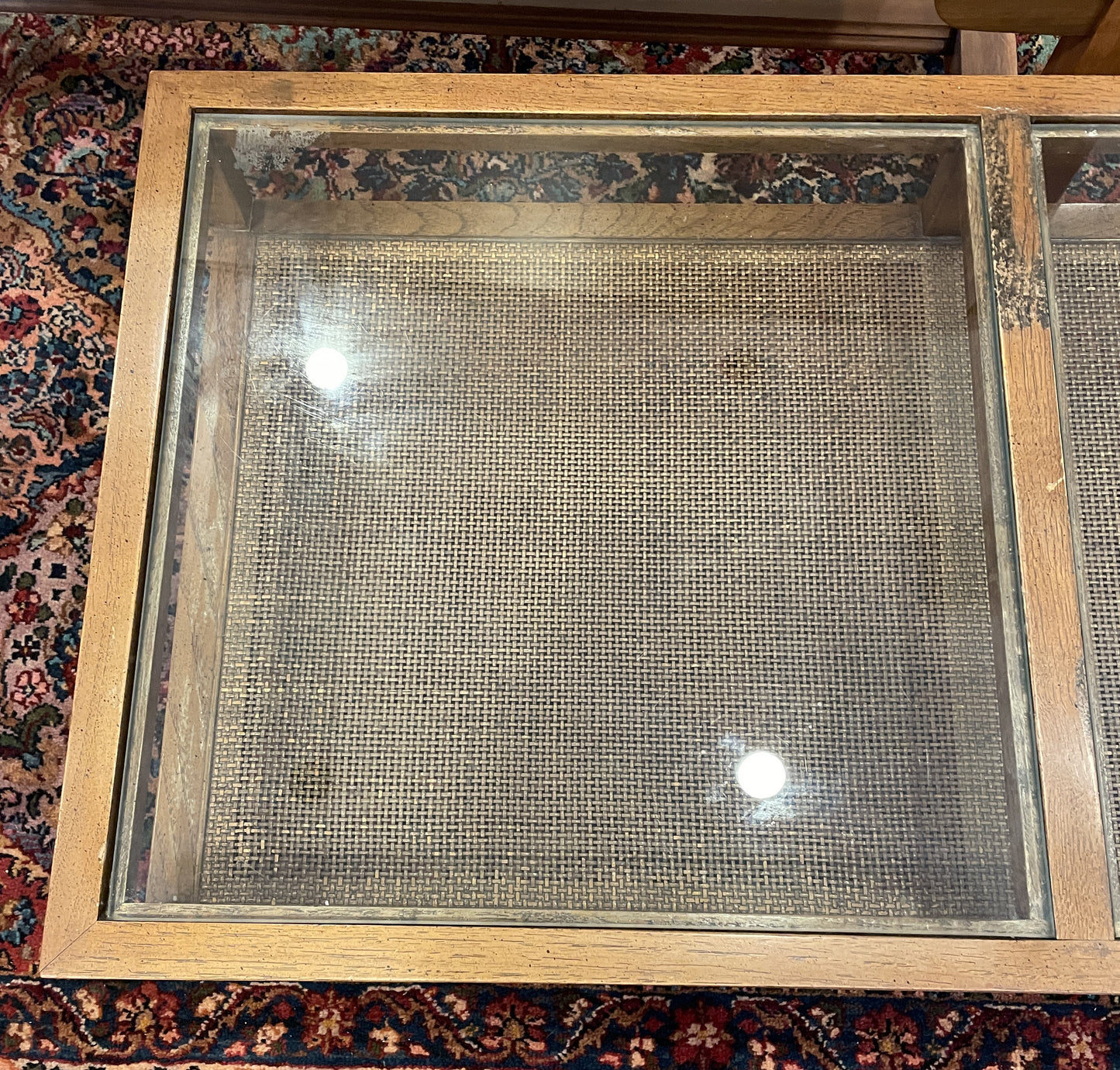 Mid Century Glass and Rattan Base Coffee Table, AS IS (0NJ008)