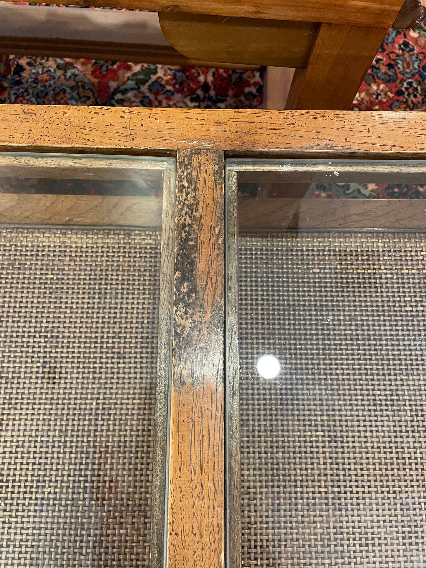 Mid Century Glass and Rattan Base Coffee Table, AS IS (0NJ008)