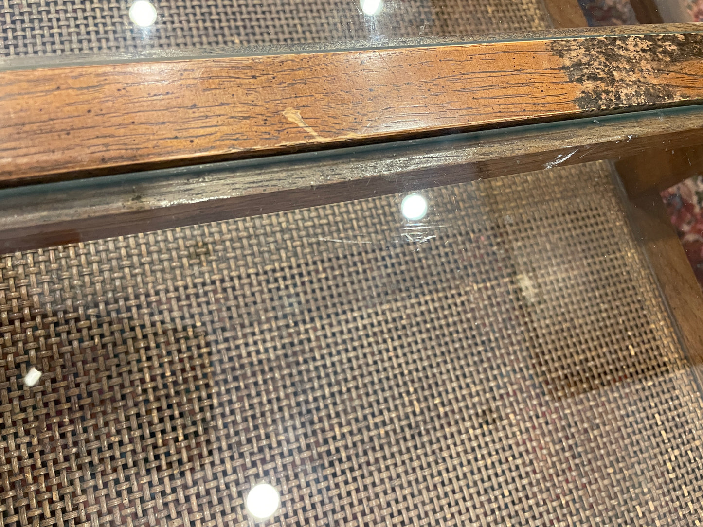 Mid Century Glass and Rattan Base Coffee Table, AS IS (0NJ008)