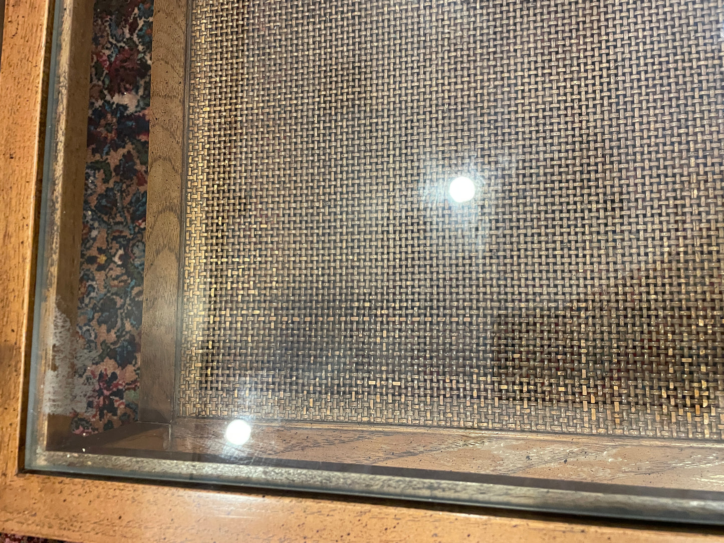 Mid Century Glass and Rattan Base Coffee Table, AS IS (0NJ008)