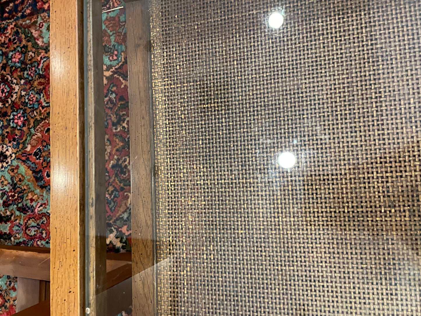 Mid Century Glass and Rattan Base Coffee Table, AS IS (0NJ008)