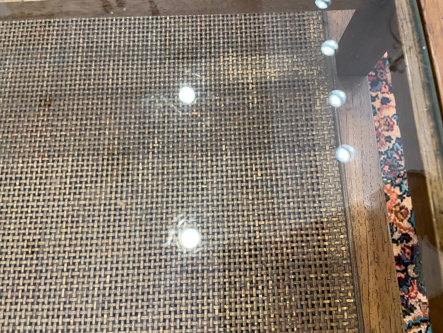 Mid Century Glass and Rattan Base Coffee Table, AS IS (0NJ008)