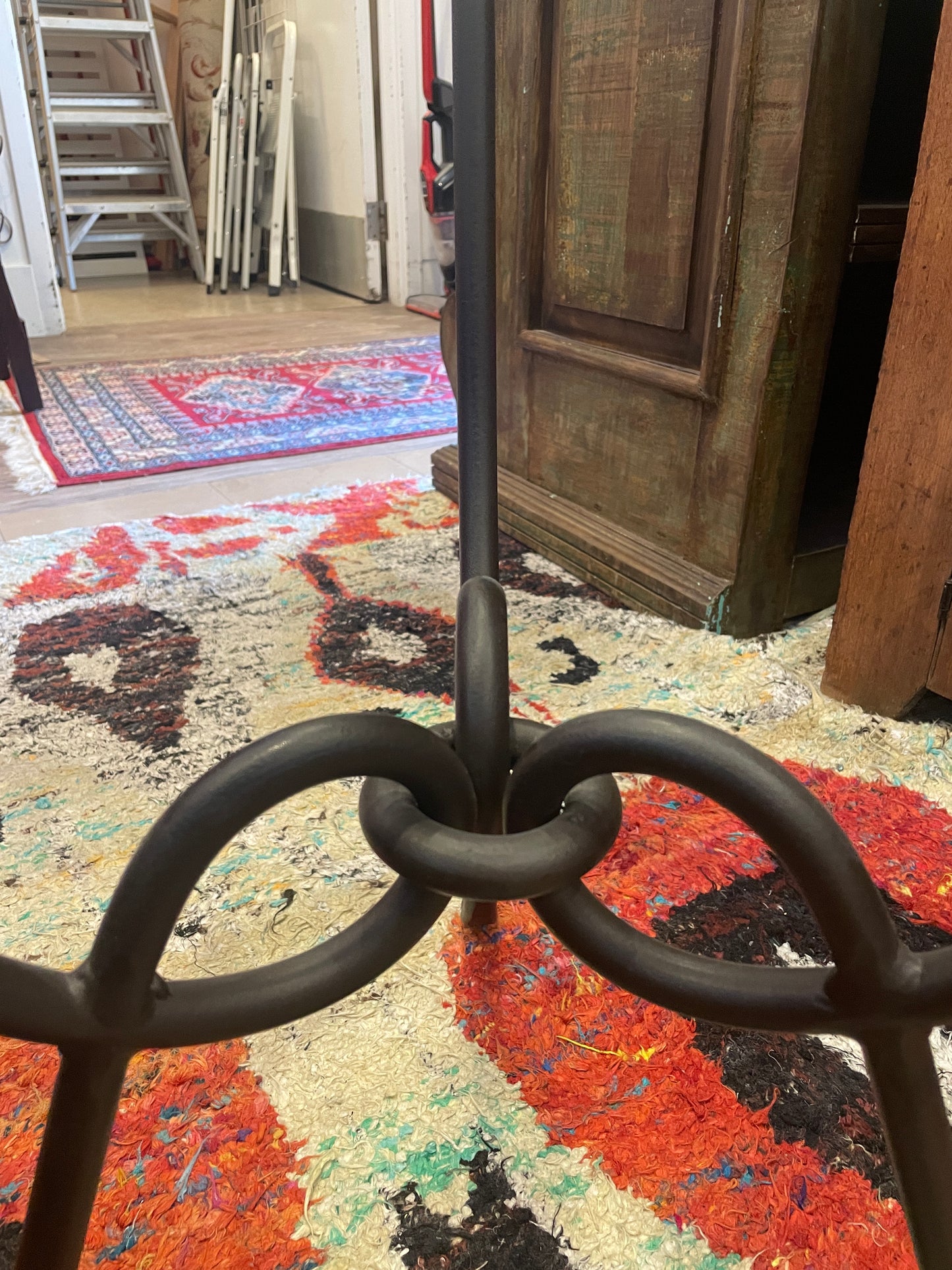 Vintage Arhaus Glass and Iron end table, round (0FI002)