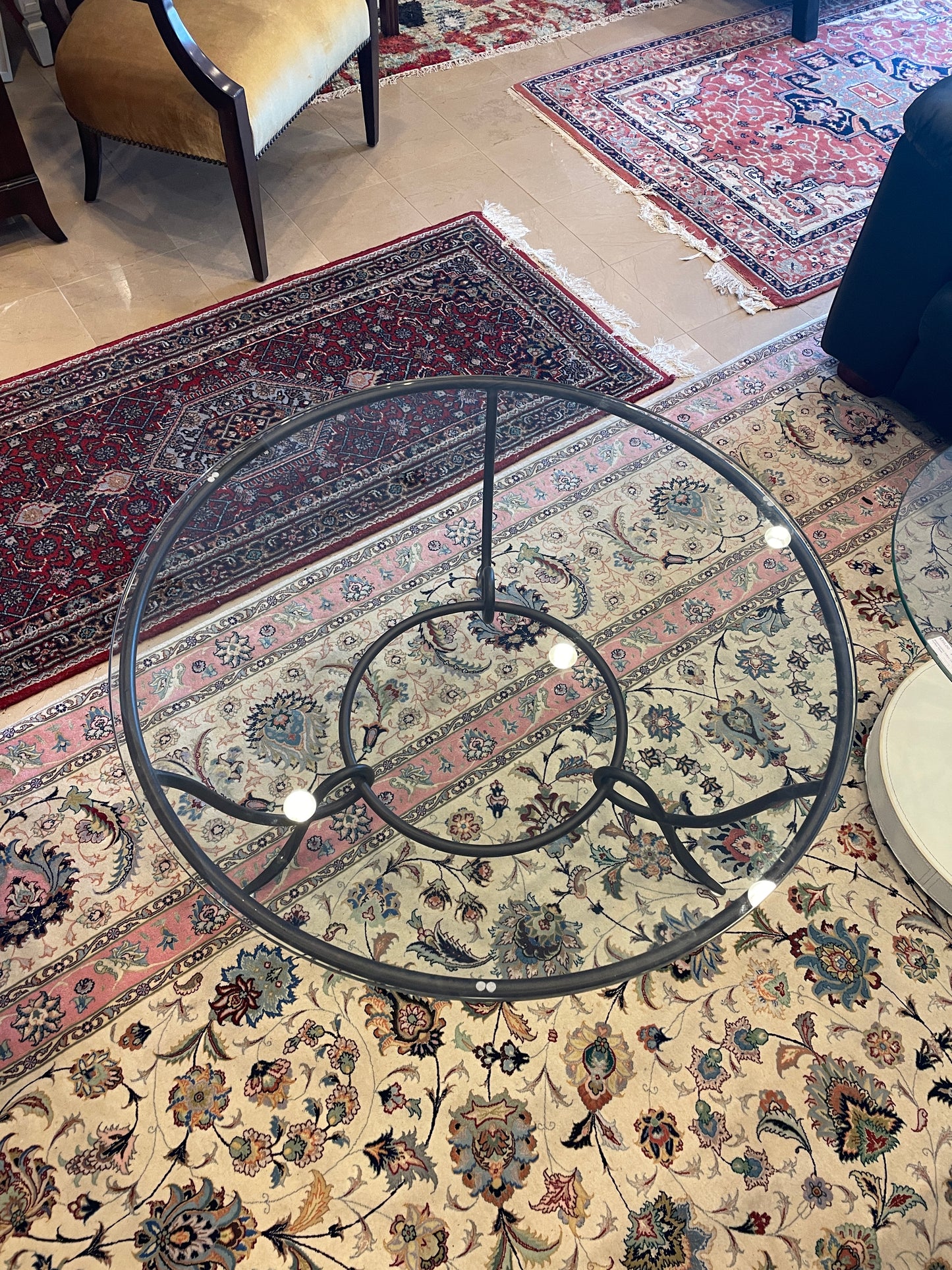 Vintage Arhaus Round Iron and glass coffee table (0FI001)