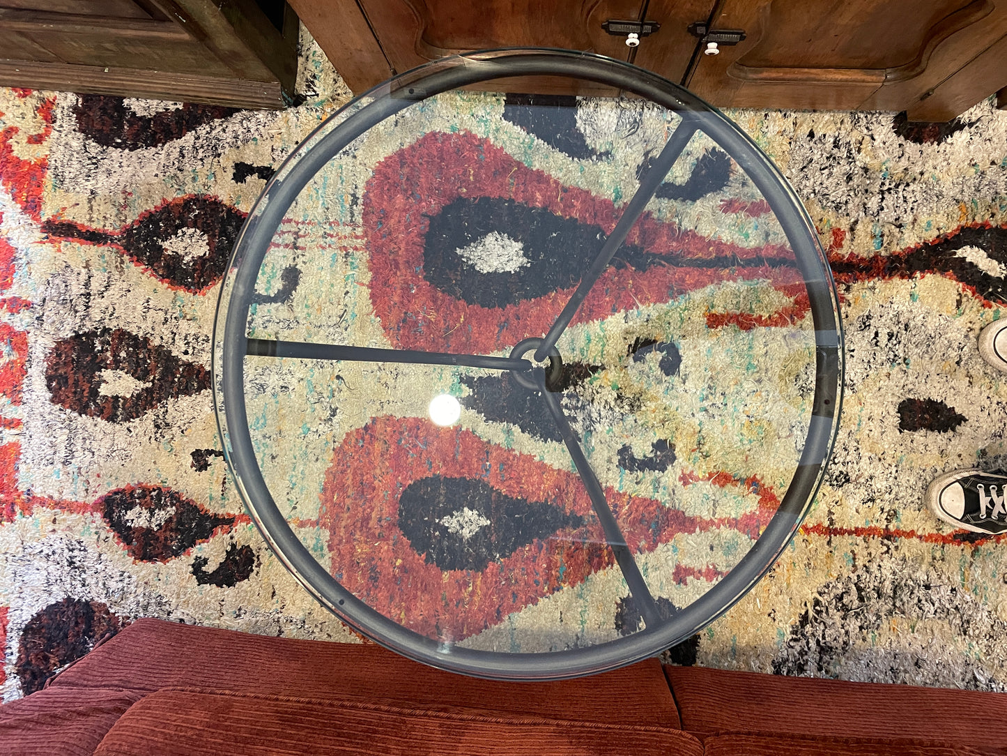 Vintage Arhaus Glass and Iron end table, round (0FI002)