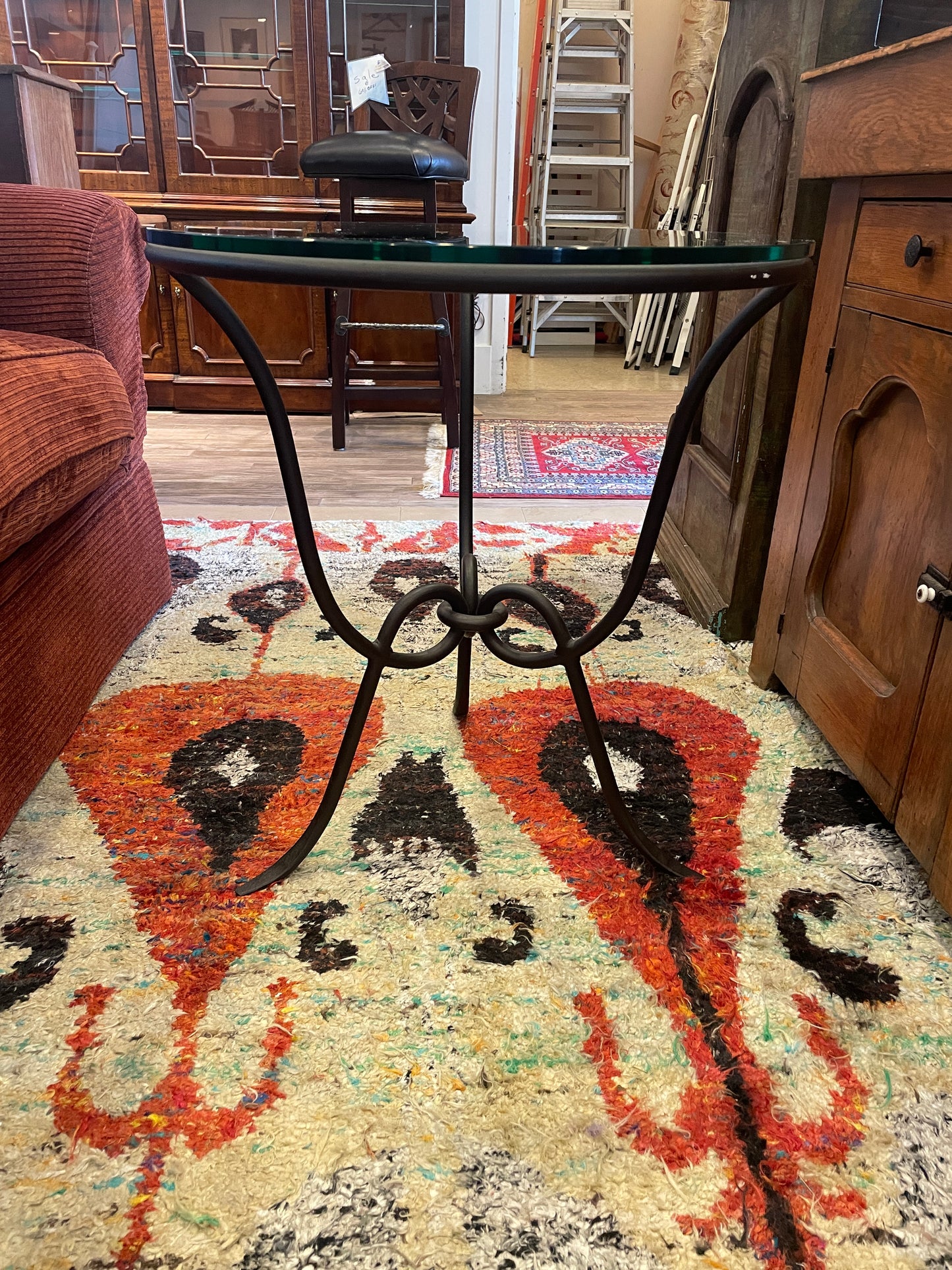 Vintage Arhaus Glass and Iron end table, round (0FI002)