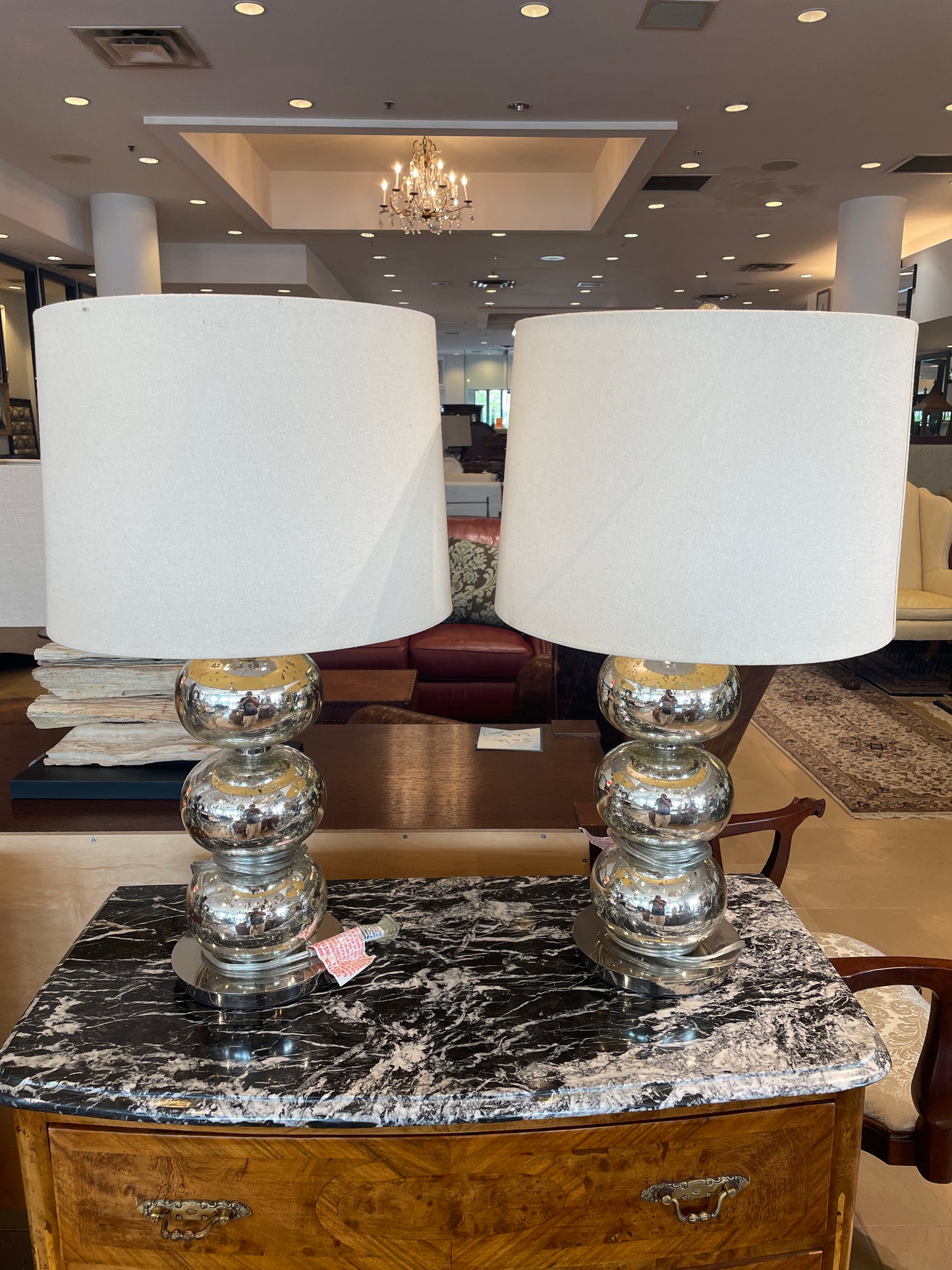 Pair West Elm Abacus Mercury Glass Lamps (0FJ001)