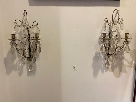 Pair of Crystal Wall Candle Sconces (26922)