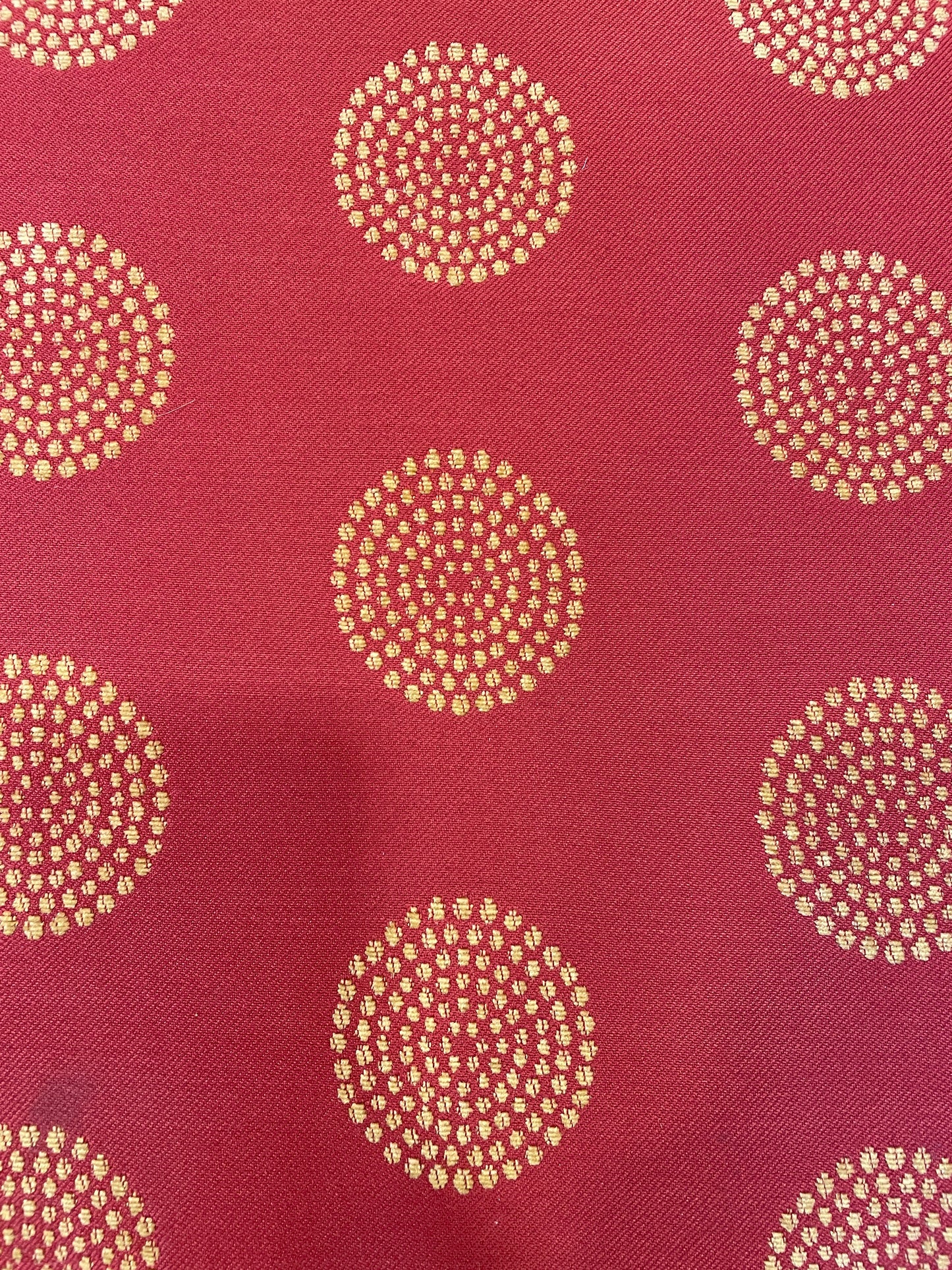 Red and Gold Upholstered Ottoman with Wooden Stretcher (0BZ016)