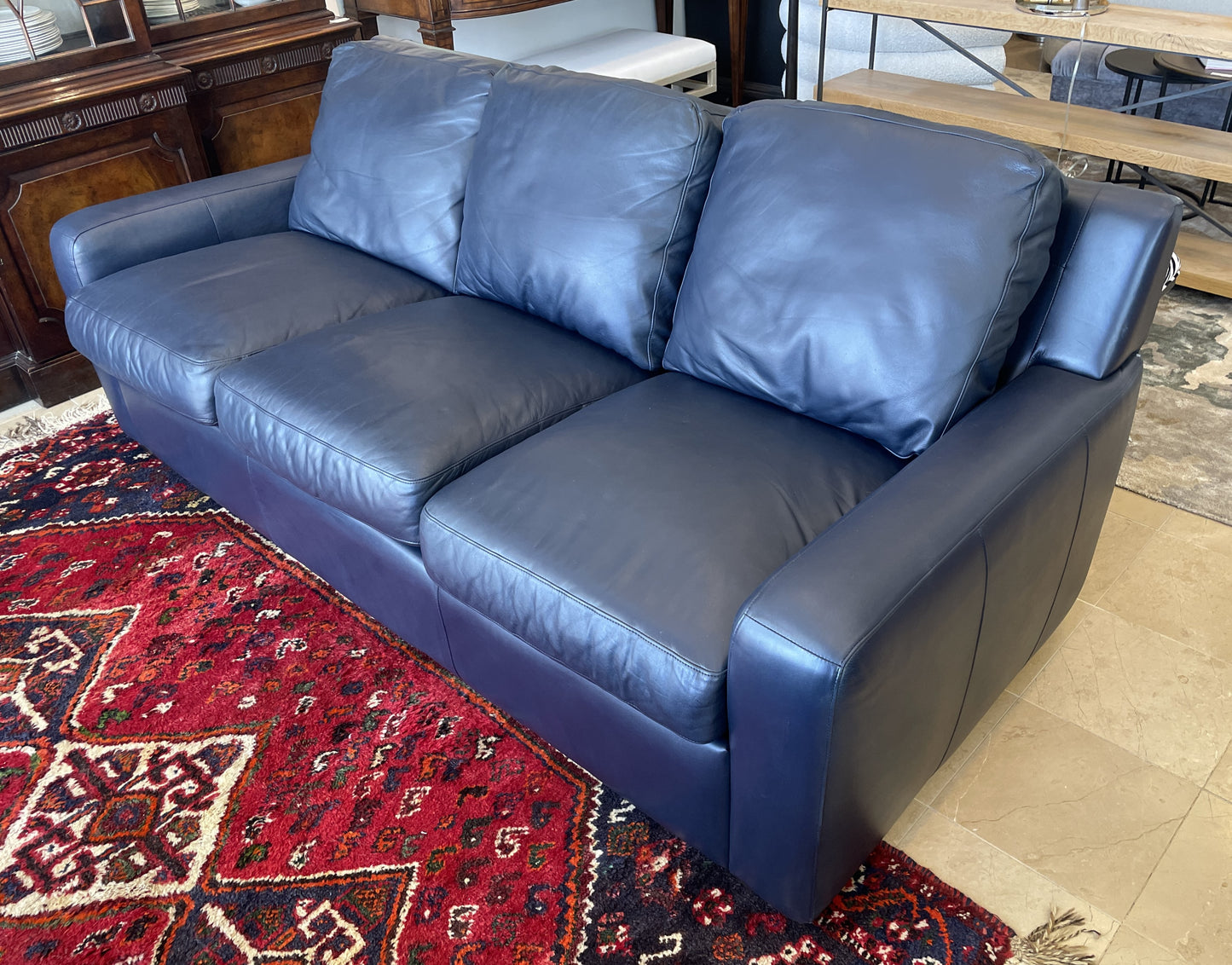 Navy Leather Sofa (0BL00C)
