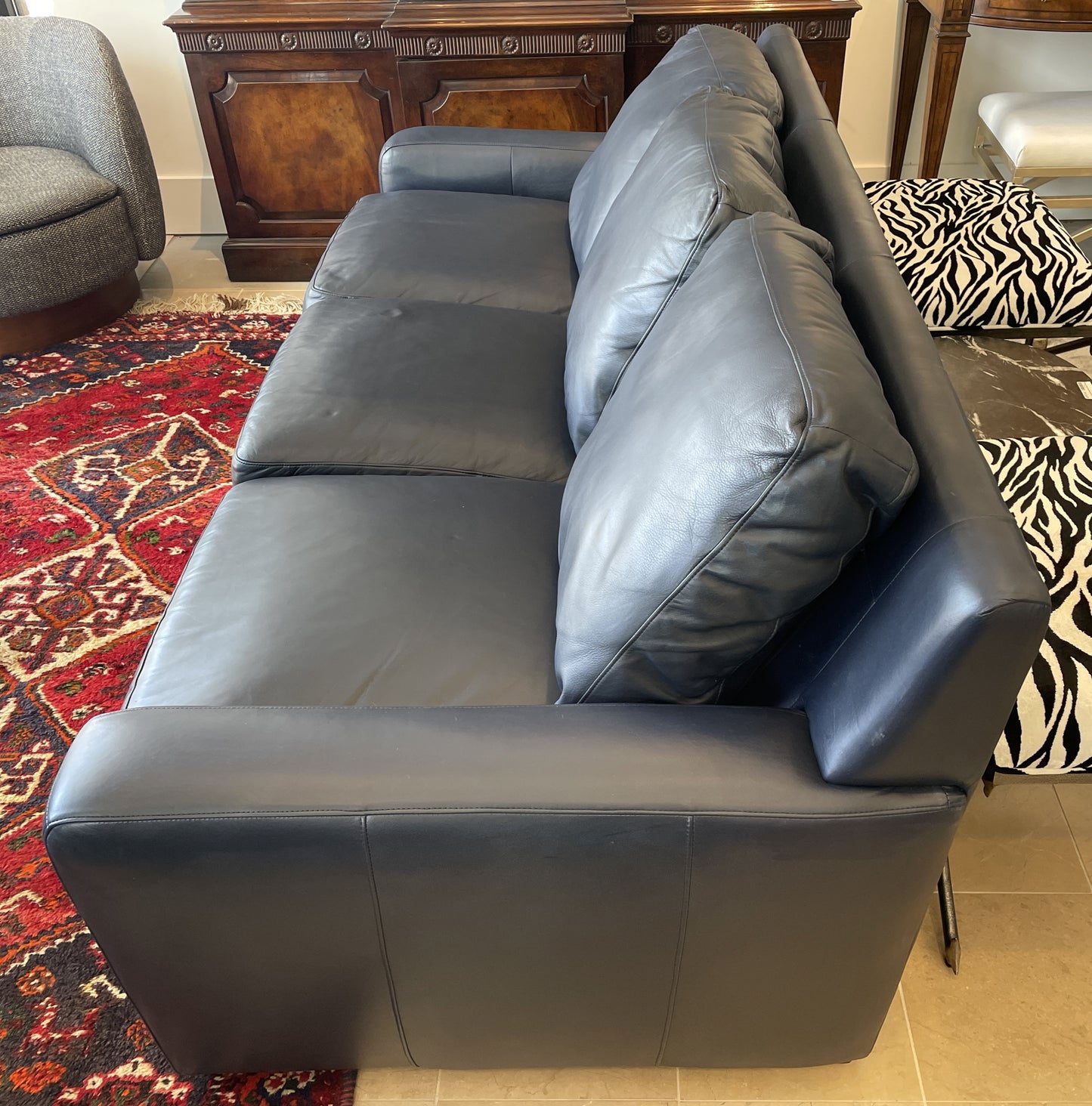Navy Leather Sofa (0BL00C)