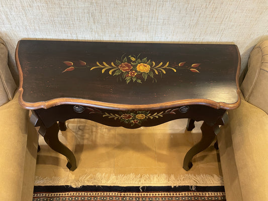 Black Floral demilune console