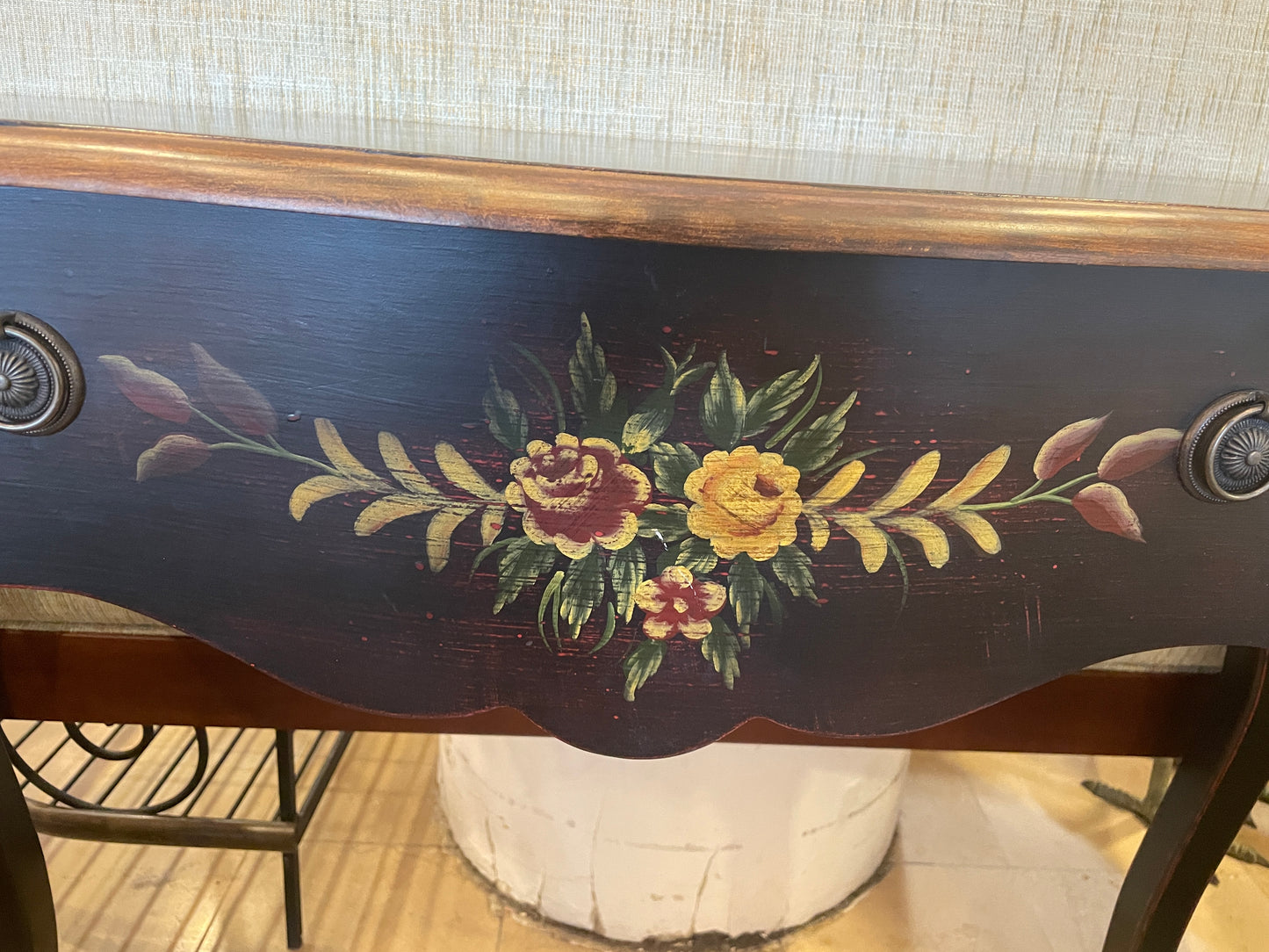 Black Floral demilune console