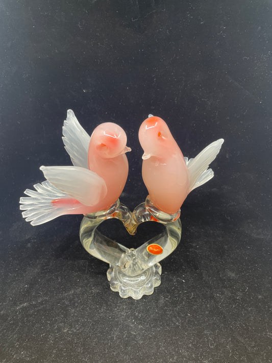 Murano Pink Doves on a Heart