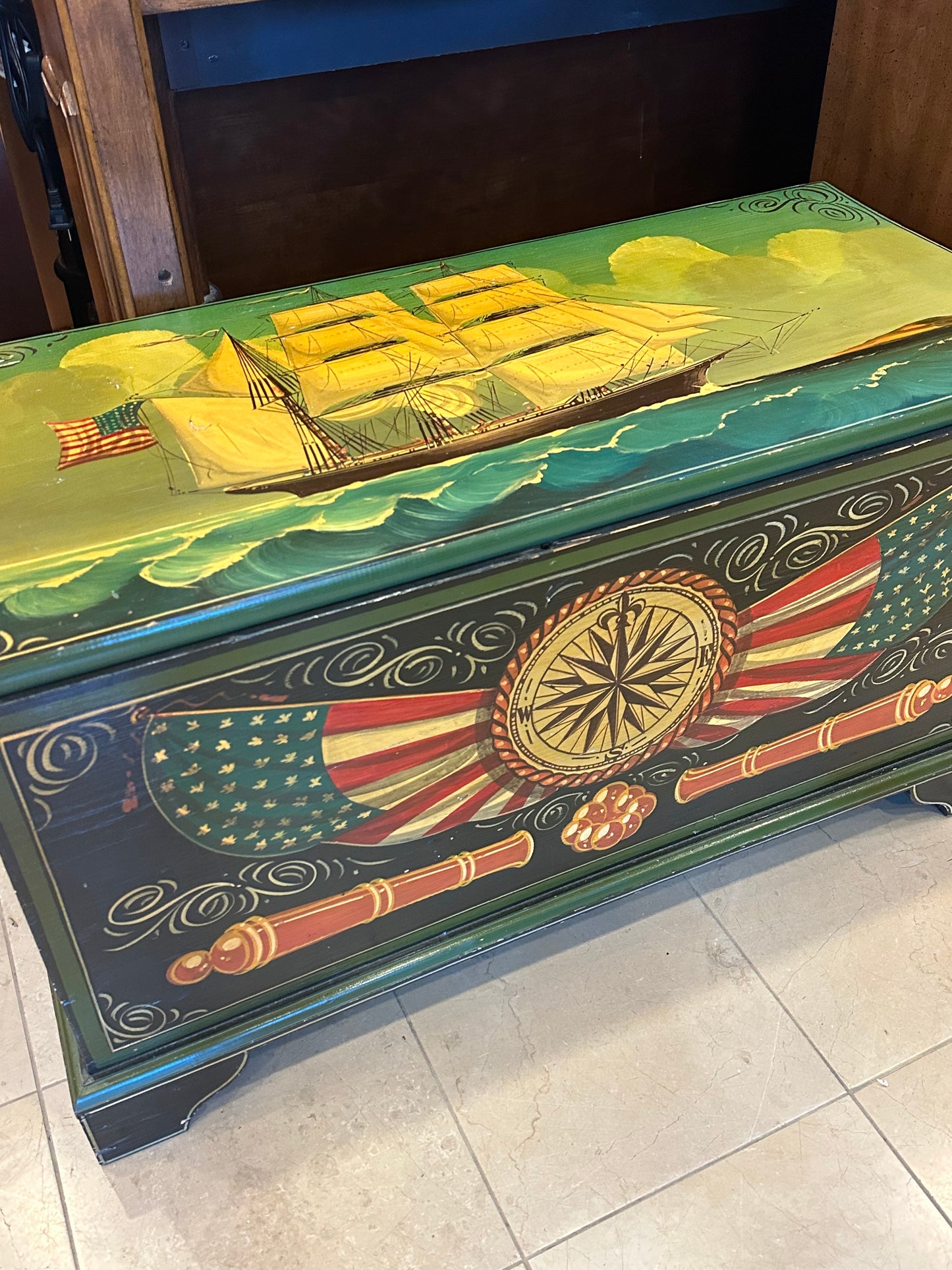 Maritime Patriotic Painted Wooden Chest (27114)