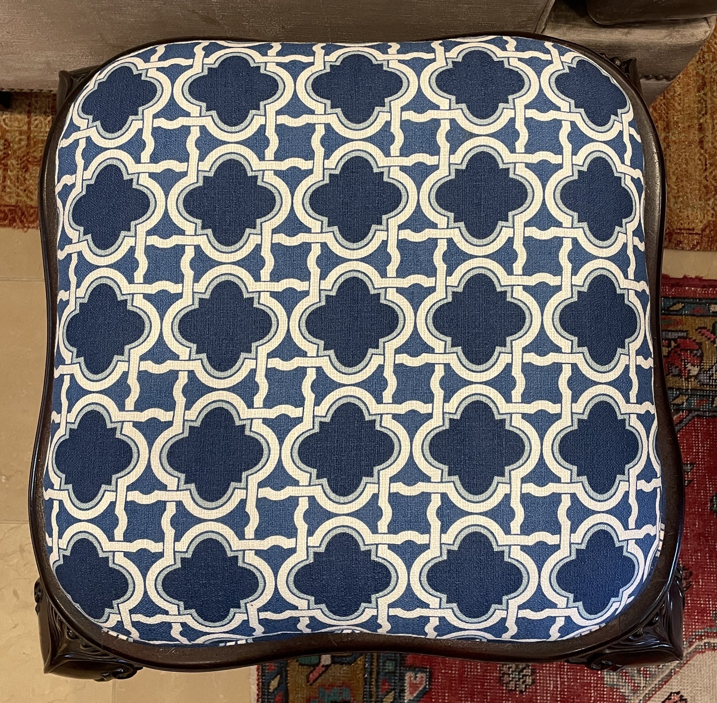 Antique Mahogany Ottoman, reupholstered (0NS003)
