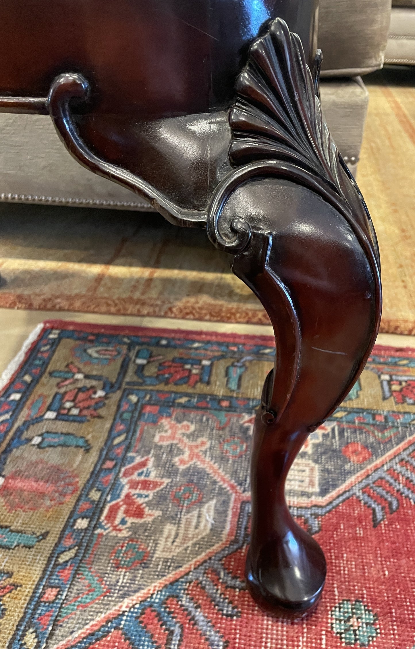 Antique Mahogany Ottoman, reupholstered (0NS003)