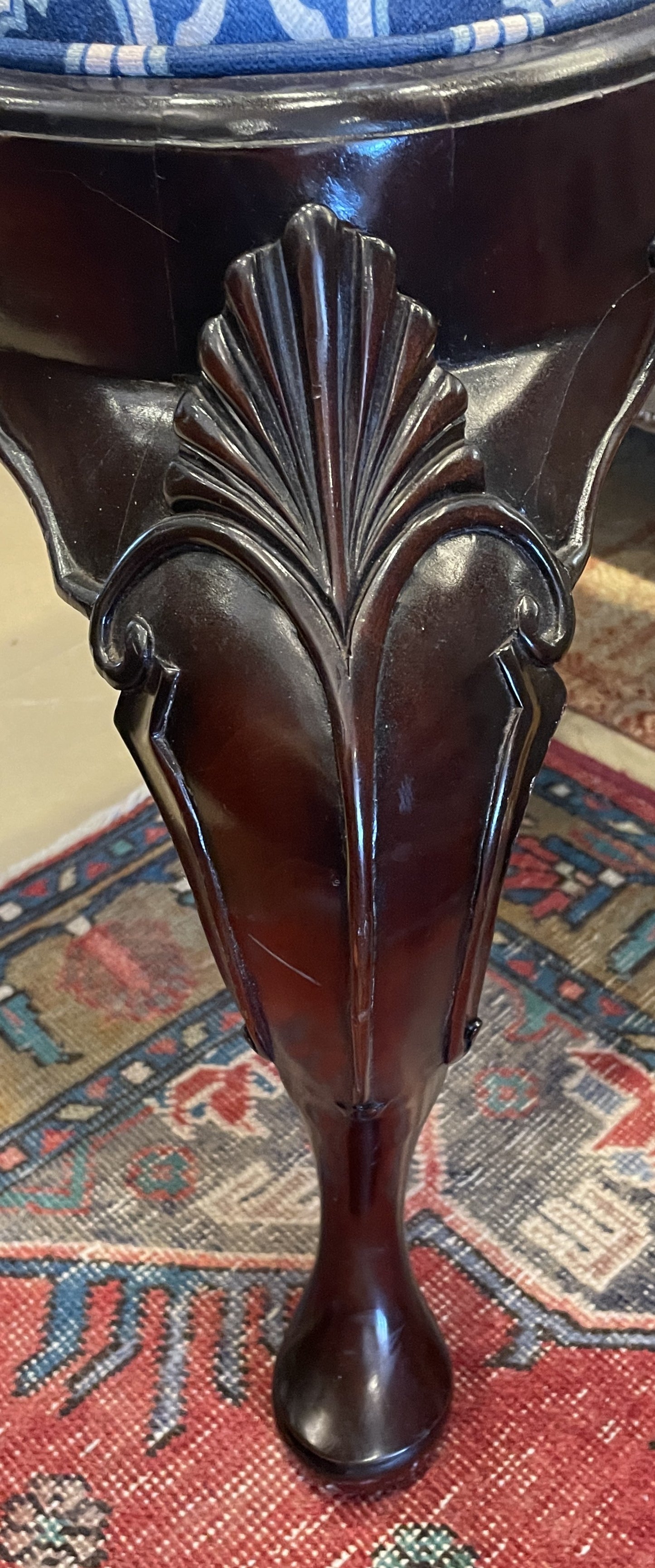 Antique Mahogany Ottoman, reupholstered (0NS003)