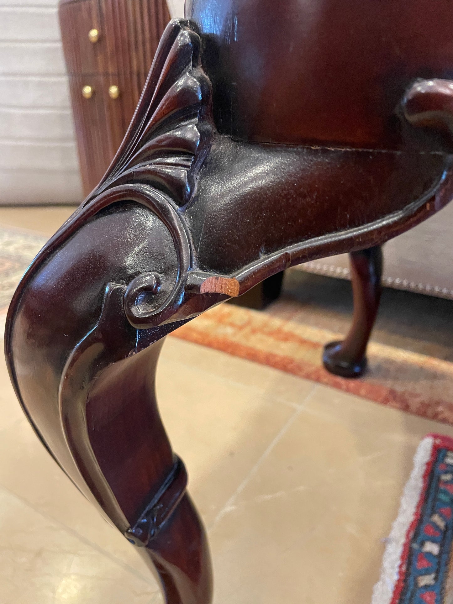 Antique Mahogany Ottoman, reupholstered (0NS003)