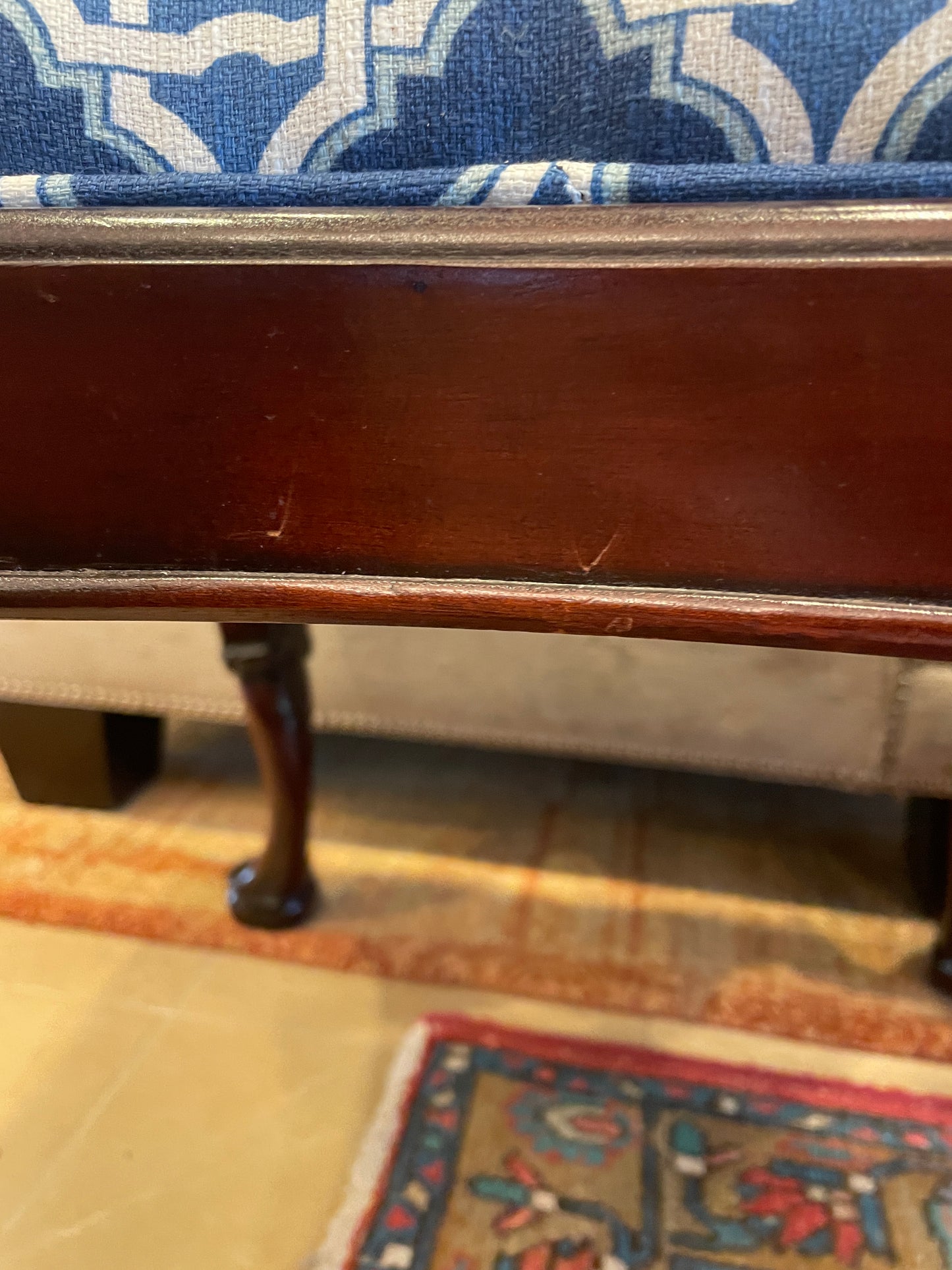 Antique Mahogany Ottoman, reupholstered (0NS003)