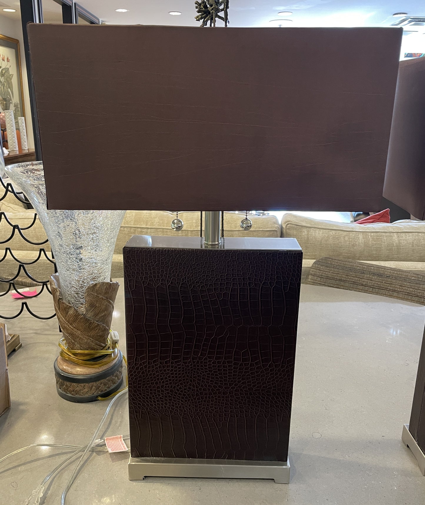 Leather and Chrome Table Lamps, a pair (0NT00J)
