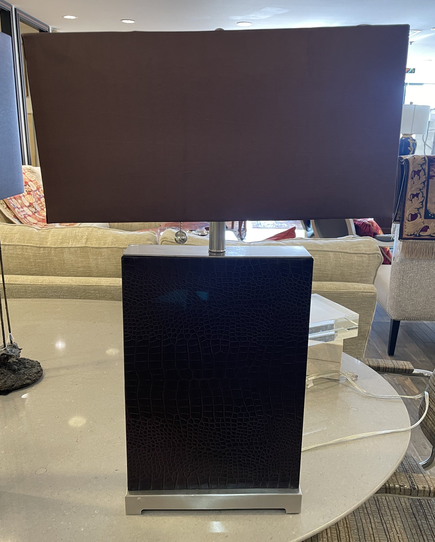Leather and Chrome Table Lamps, a pair (0NT00J)