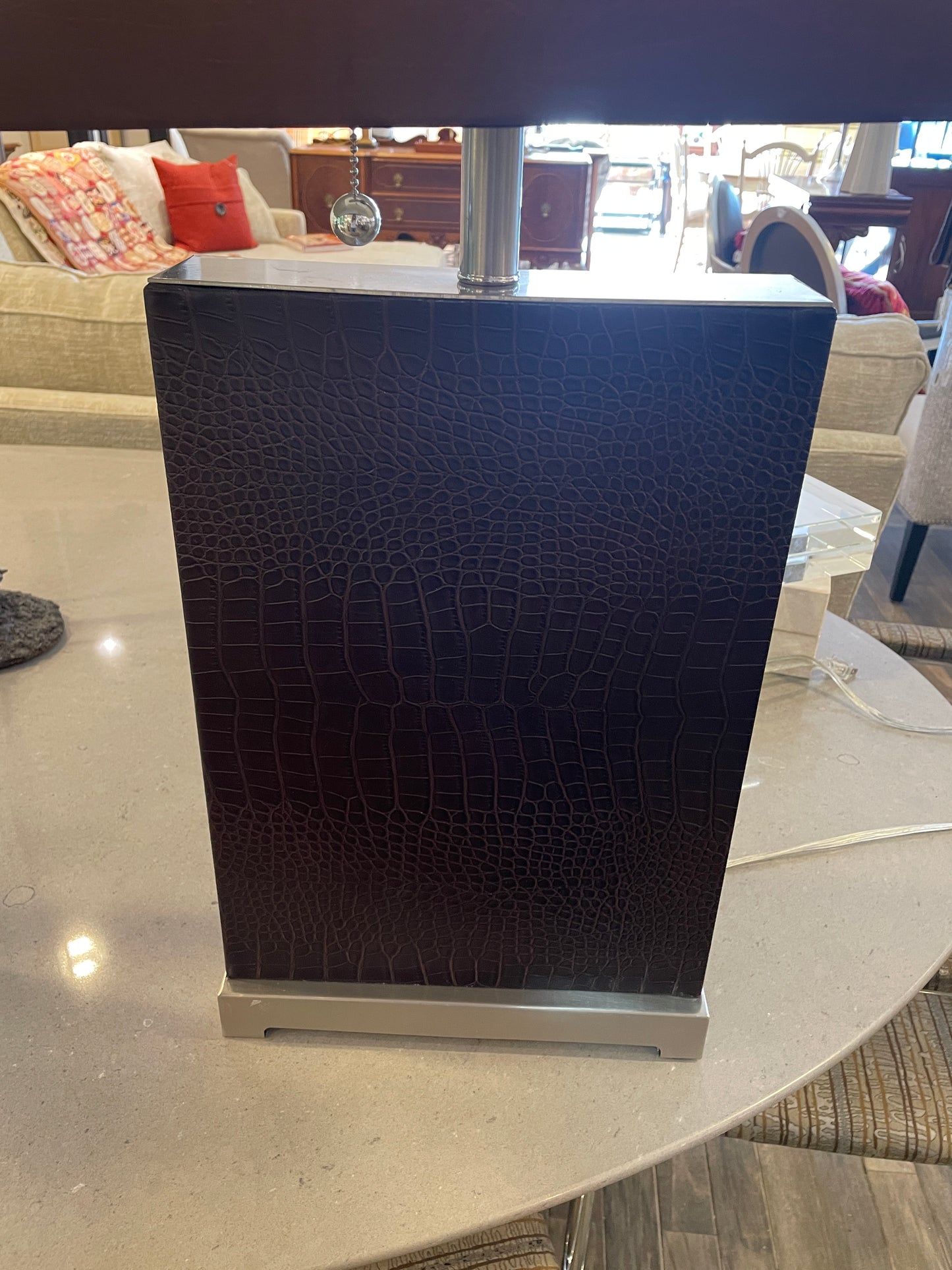 Leather and Chrome Table Lamps, a pair (0NT00J)