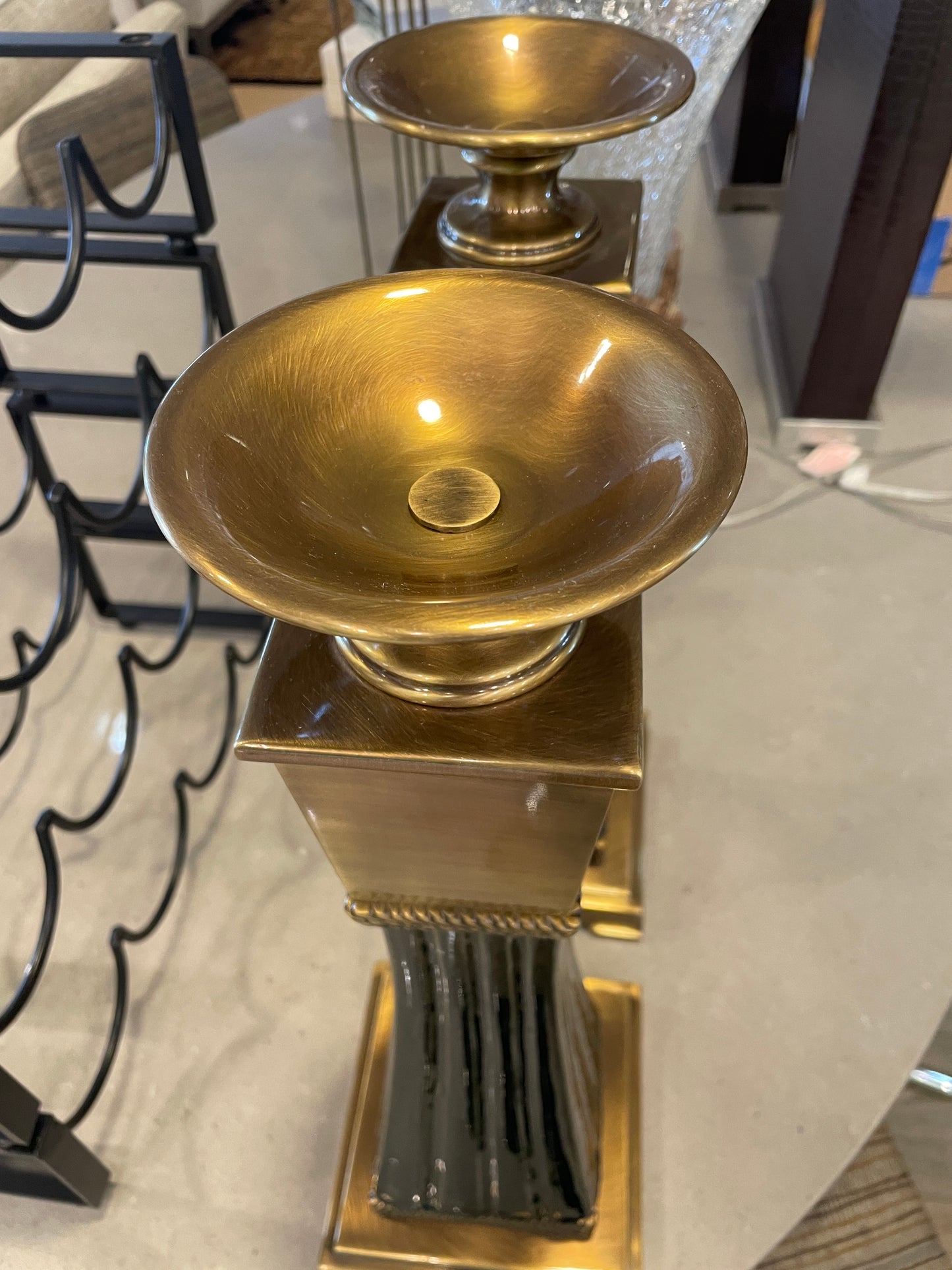 Bronze and Ceramic Mantle Candlesticks, a pair (0NT00L)