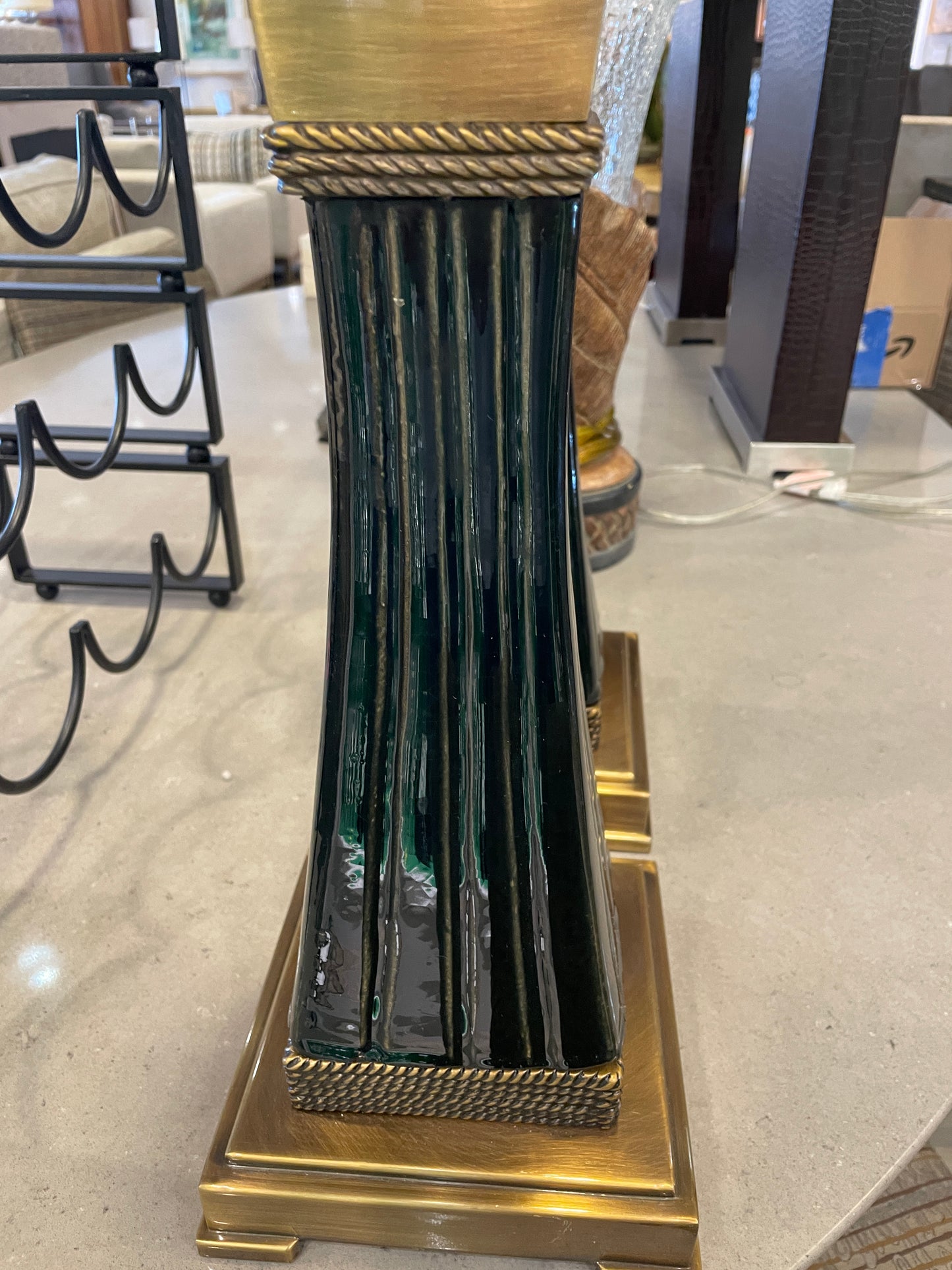 Bronze and Ceramic Mantle Candlesticks, a pair (0NT00L)