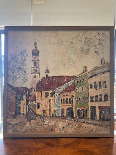 Vesela Baker "European Street Scene" Acrylic 2014, Signed