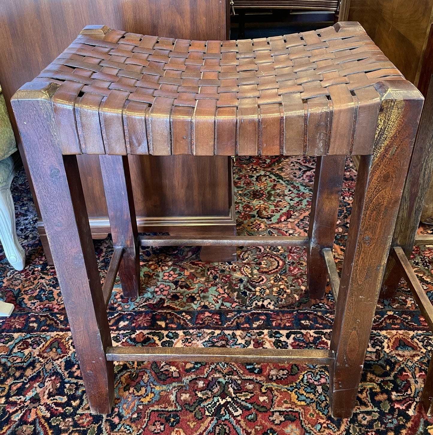 Woven Leather Saddle Barstool, Counter Height (Two available 0NT008 and 0NT009)