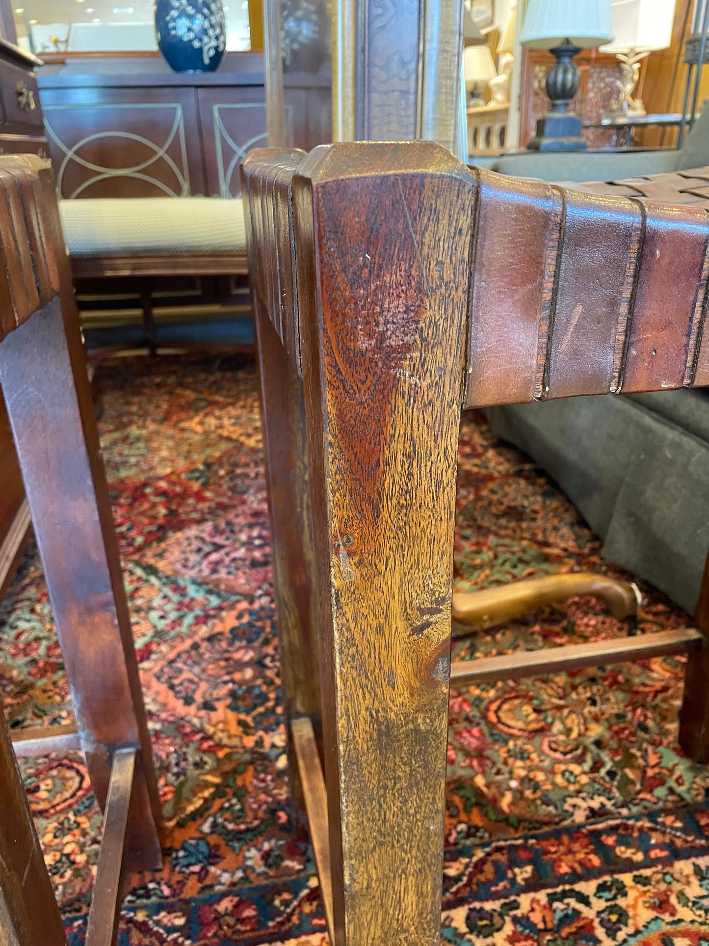 Woven Leather Saddle Barstool, Counter Height (Two available 0NT008 and 0NT009)