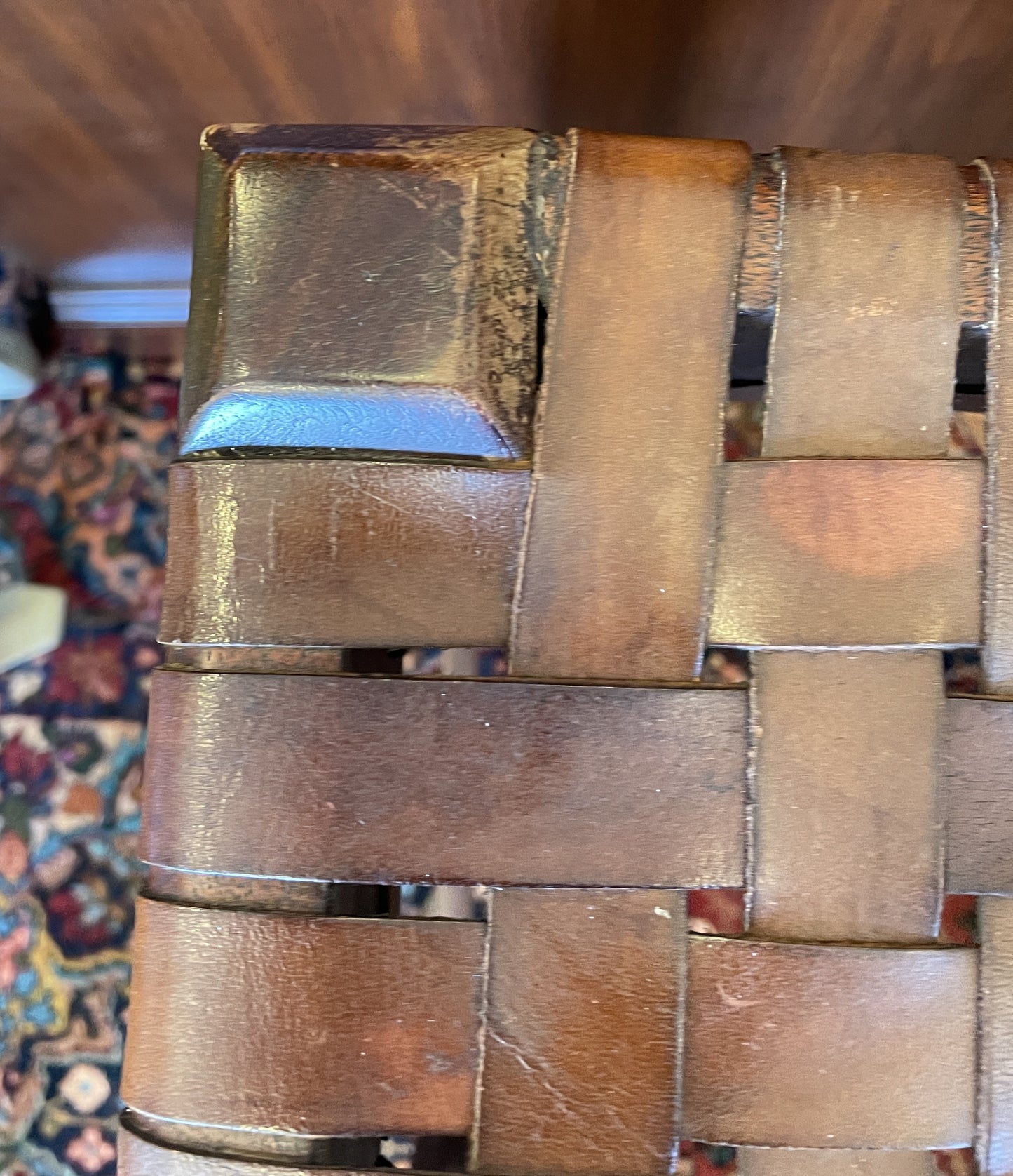 Woven Leather Saddle Barstool, Counter Height (Two available 0NT008 and 0NT009)