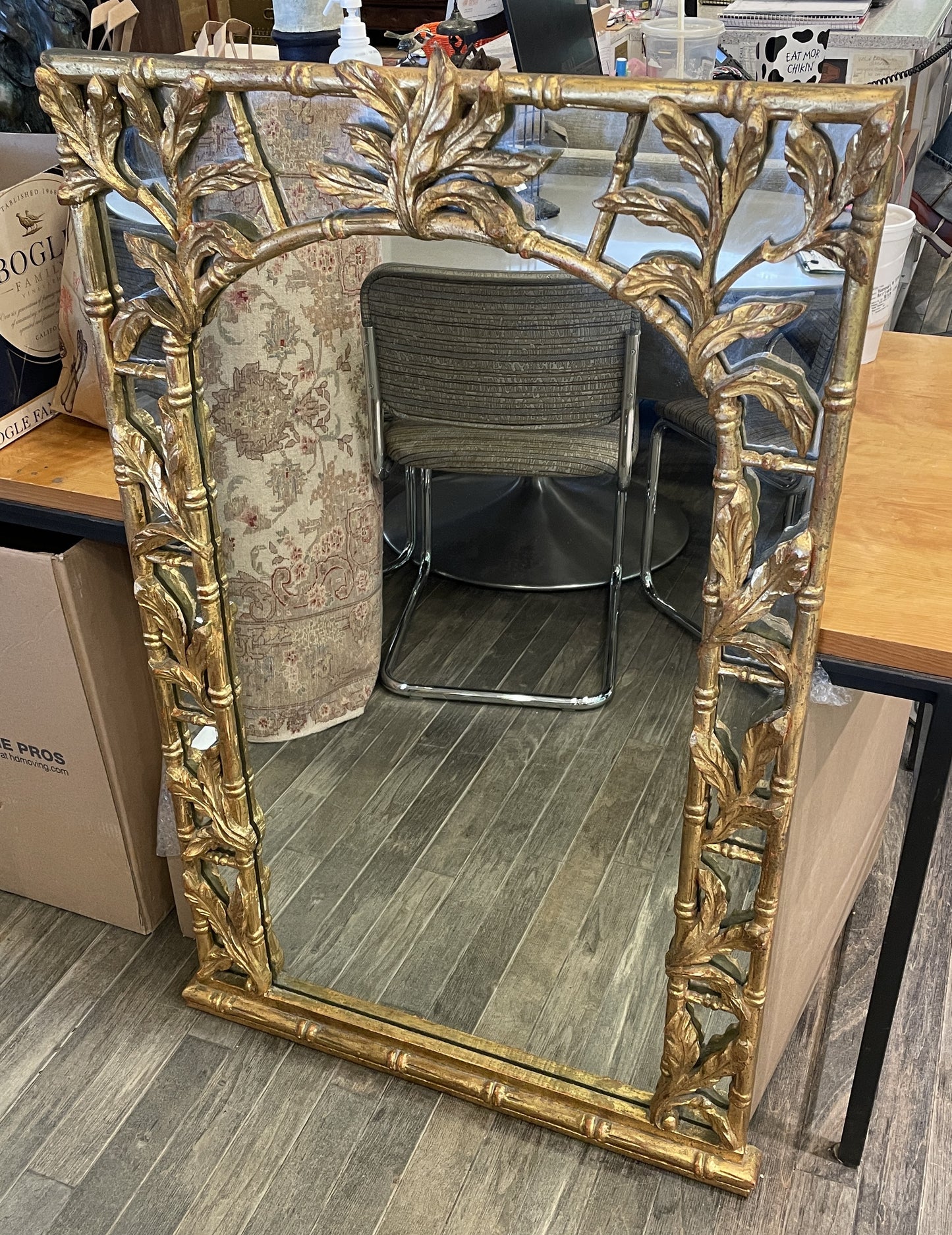 Vintage Gilded Mirror with Floral Carving (0NU003)