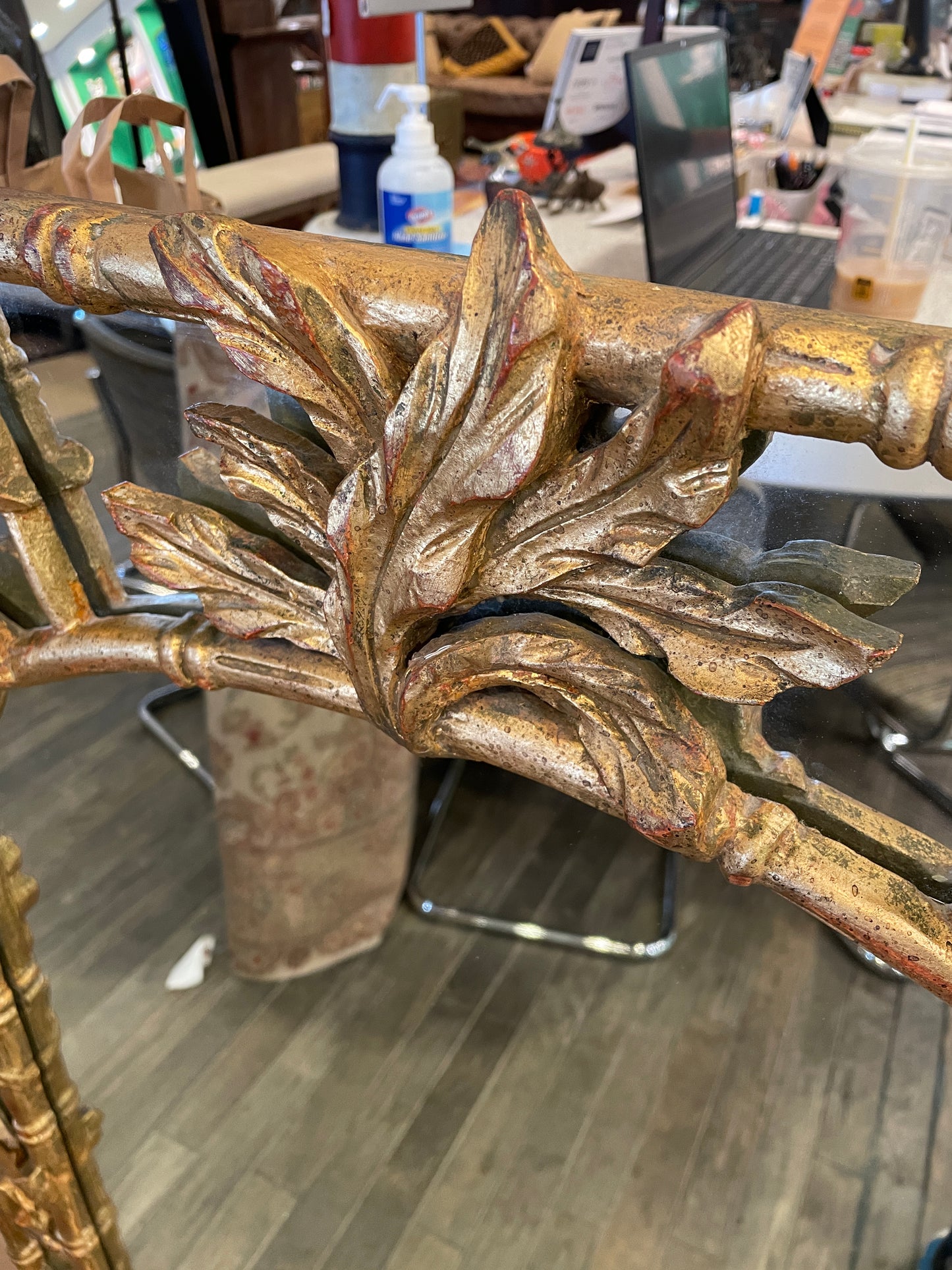 Vintage Gilded Mirror with Floral Carving (0NU003)